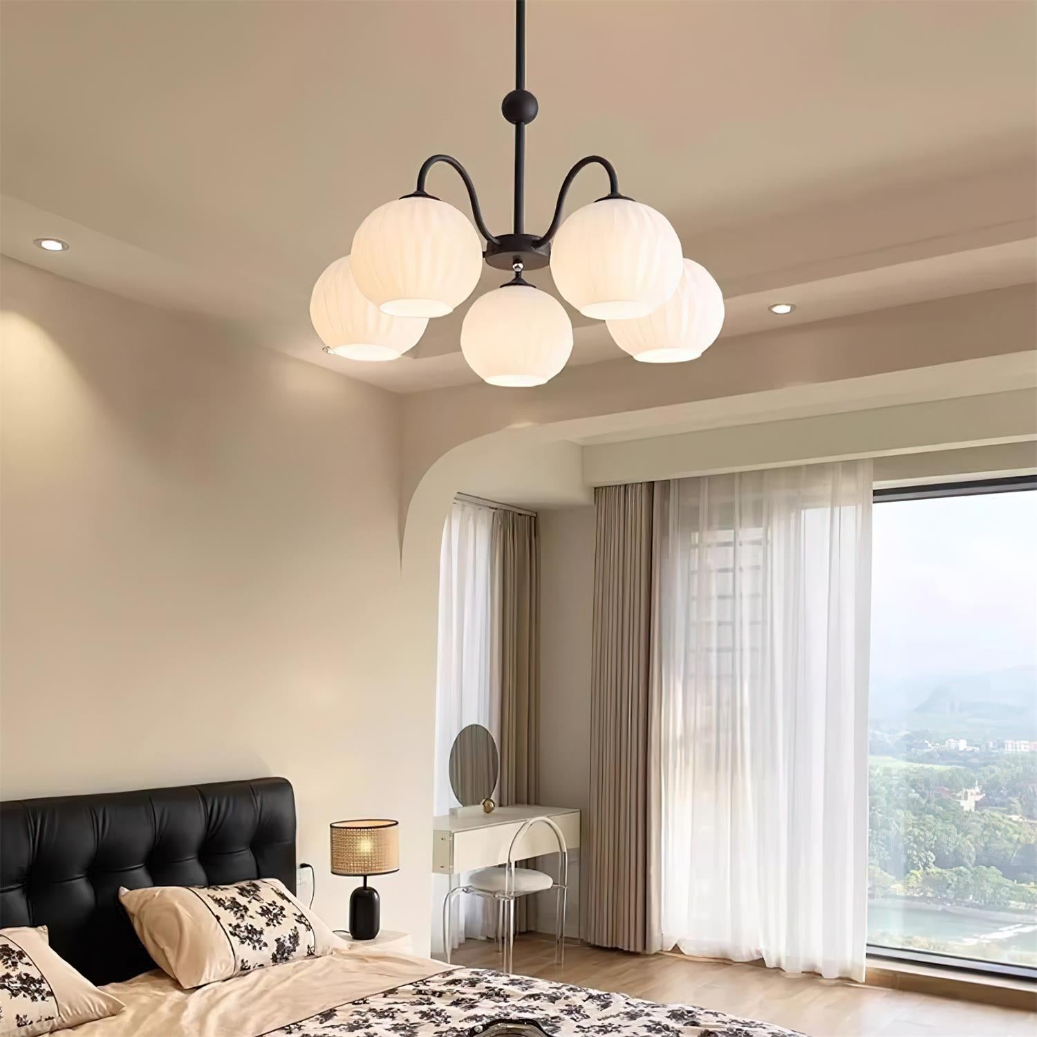 Lustra Lustre Moderne à 8 Lumières en Verre Ridé Vert