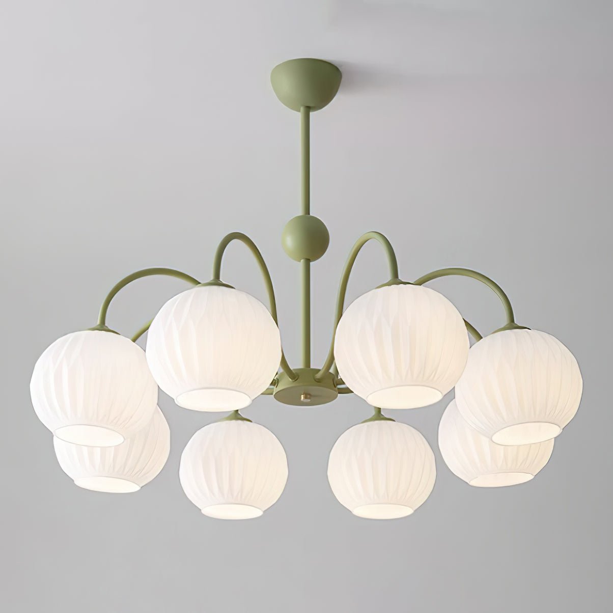 Lustra Lustre Moderne à 8 Lumières en Verre Ridé Vert