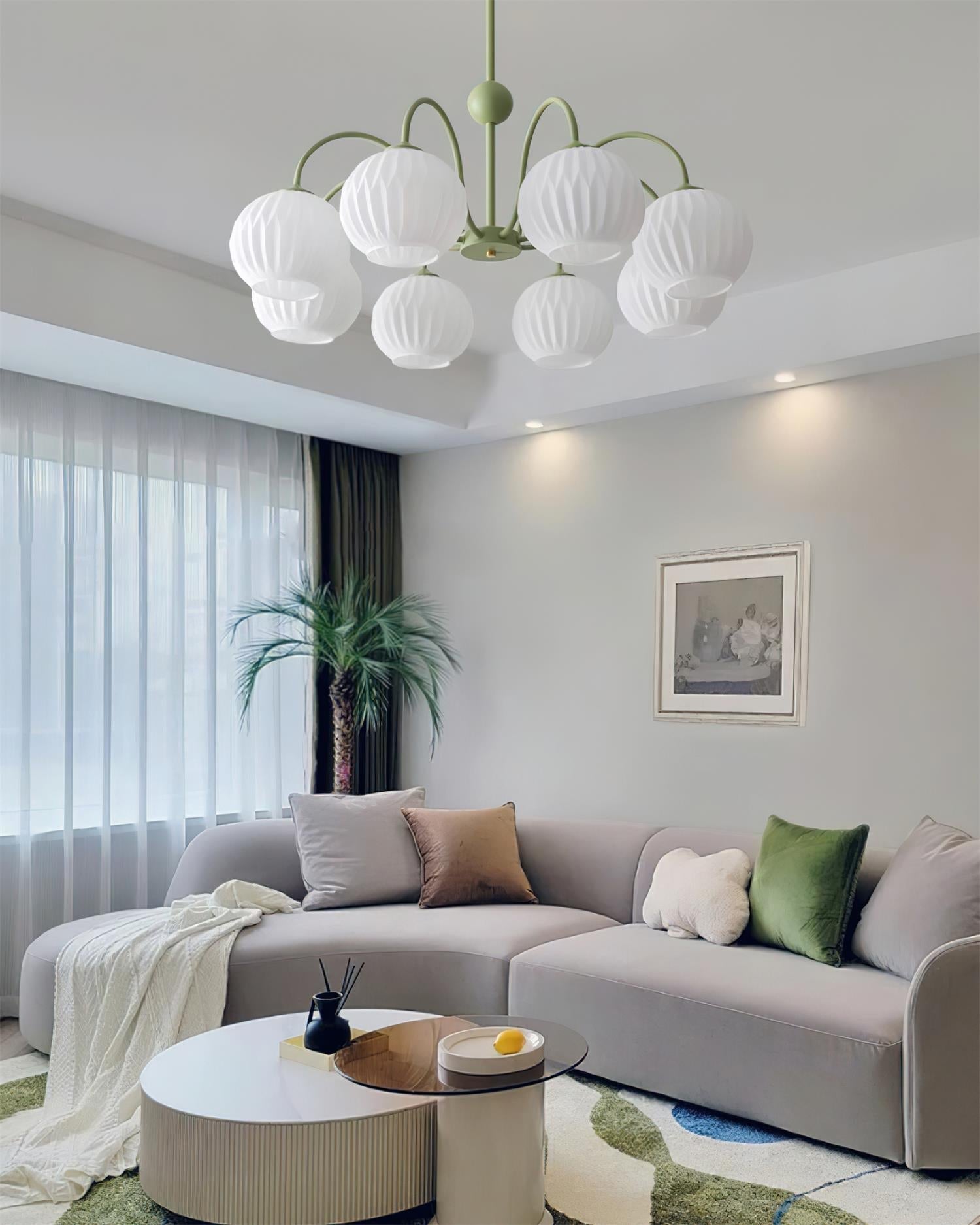 Lustra Lustre Moderne à 8 Lumières en Verre Ridé Vert