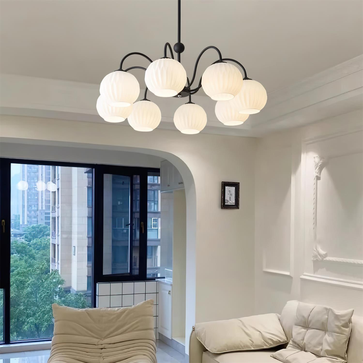 Lustra Lustre Moderne à 8 Lumières en Verre Ridé Vert