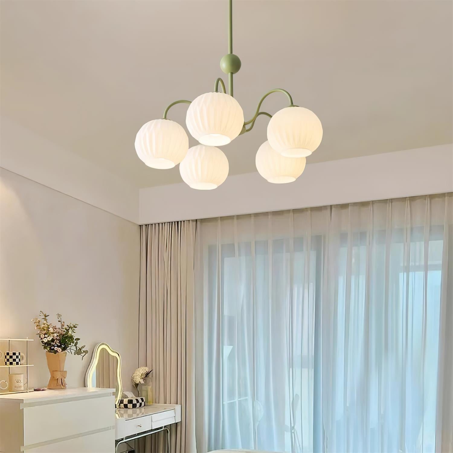 Lustra Lustre Moderne à 8 Lumières en Verre Ridé Vert