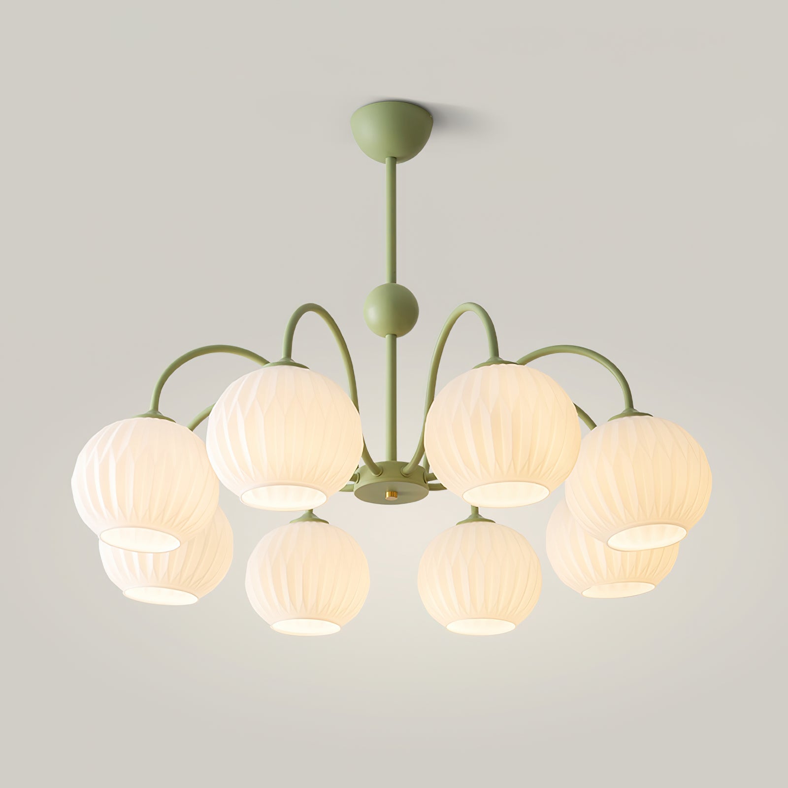 Lustra Lustre Moderne à 8 Lumières en Verre Ridé Vert