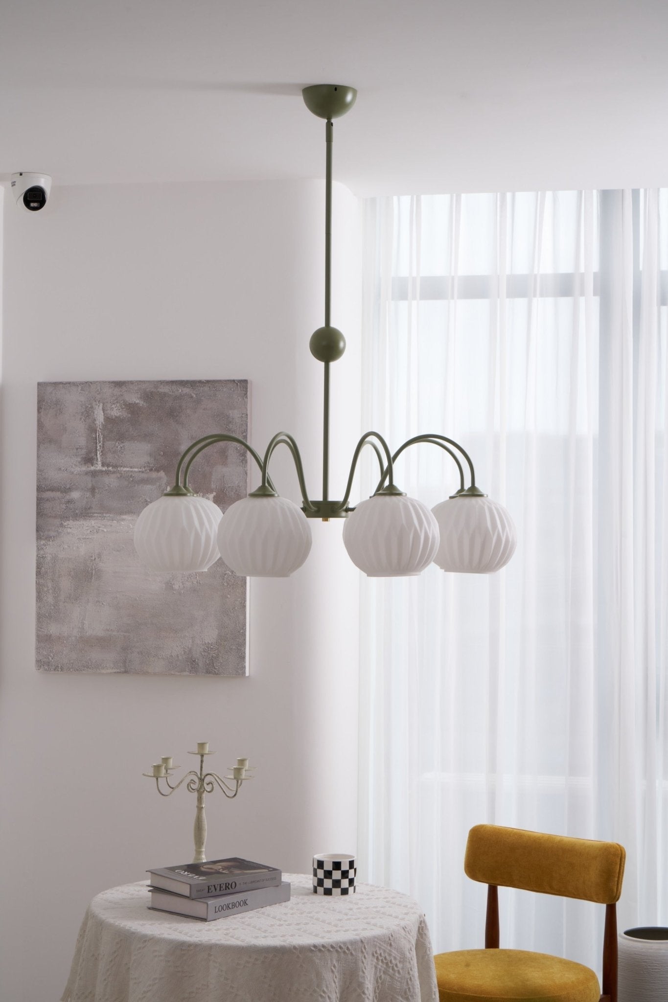 Lustra Lustre Moderne à 8 Lumières en Verre Ridé Vert