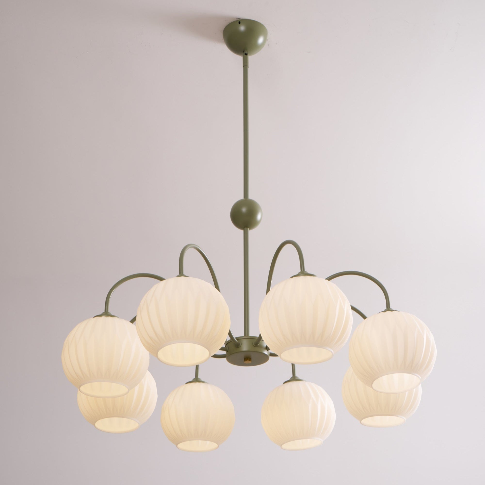 Lustra Lustre Moderne à 8 Lumières en Verre Ridé Vert