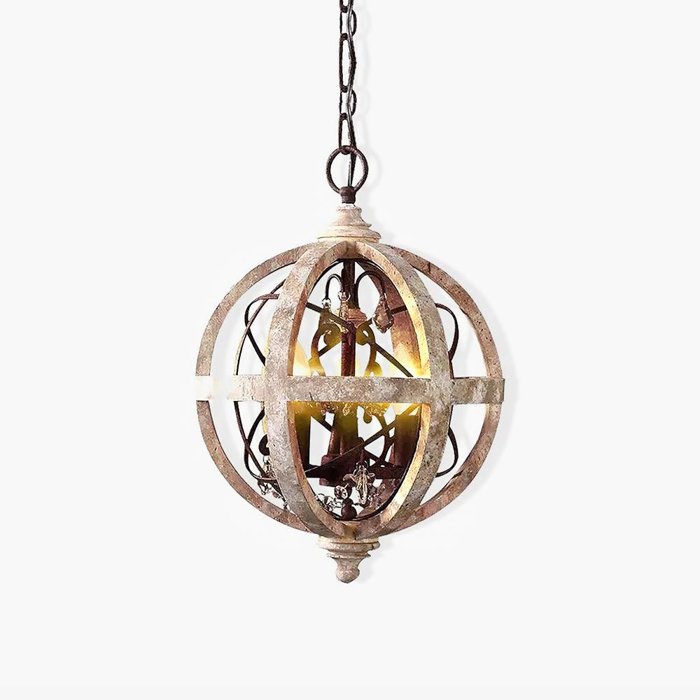 Lustra Lustre Globe Rétro avec Bois Vieilli