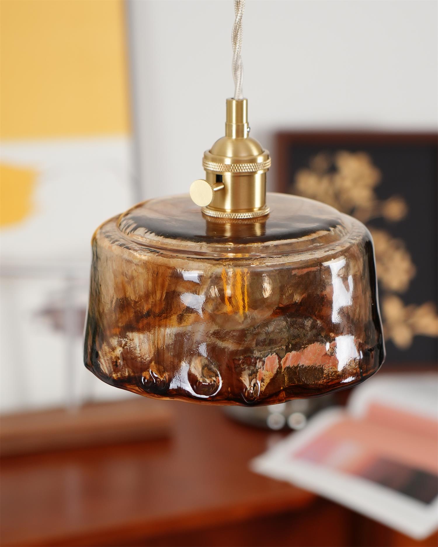 Amberlyn Suspension Verre Ambre Vintage