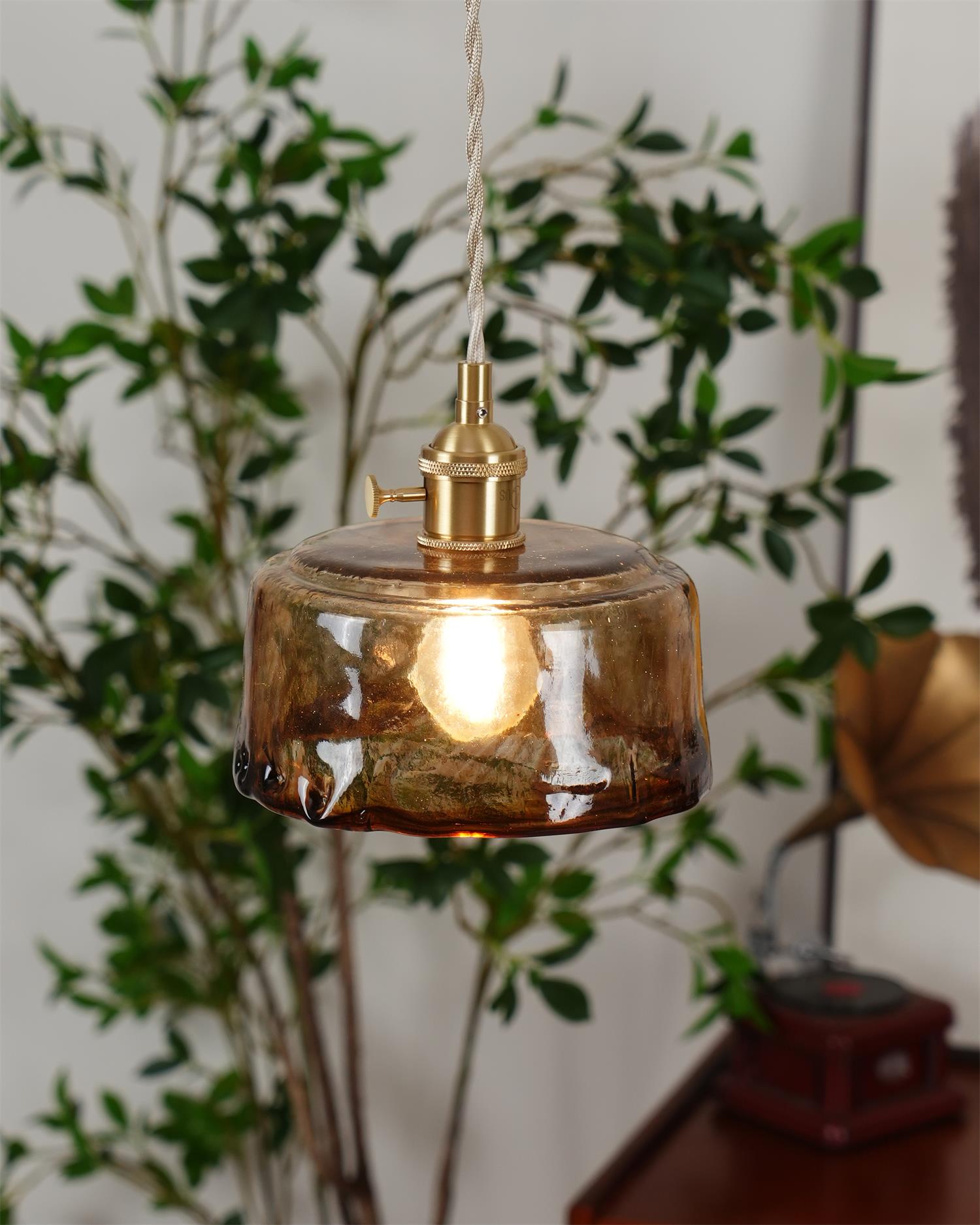 Amberlyn Suspension Verre Ambre Vintage