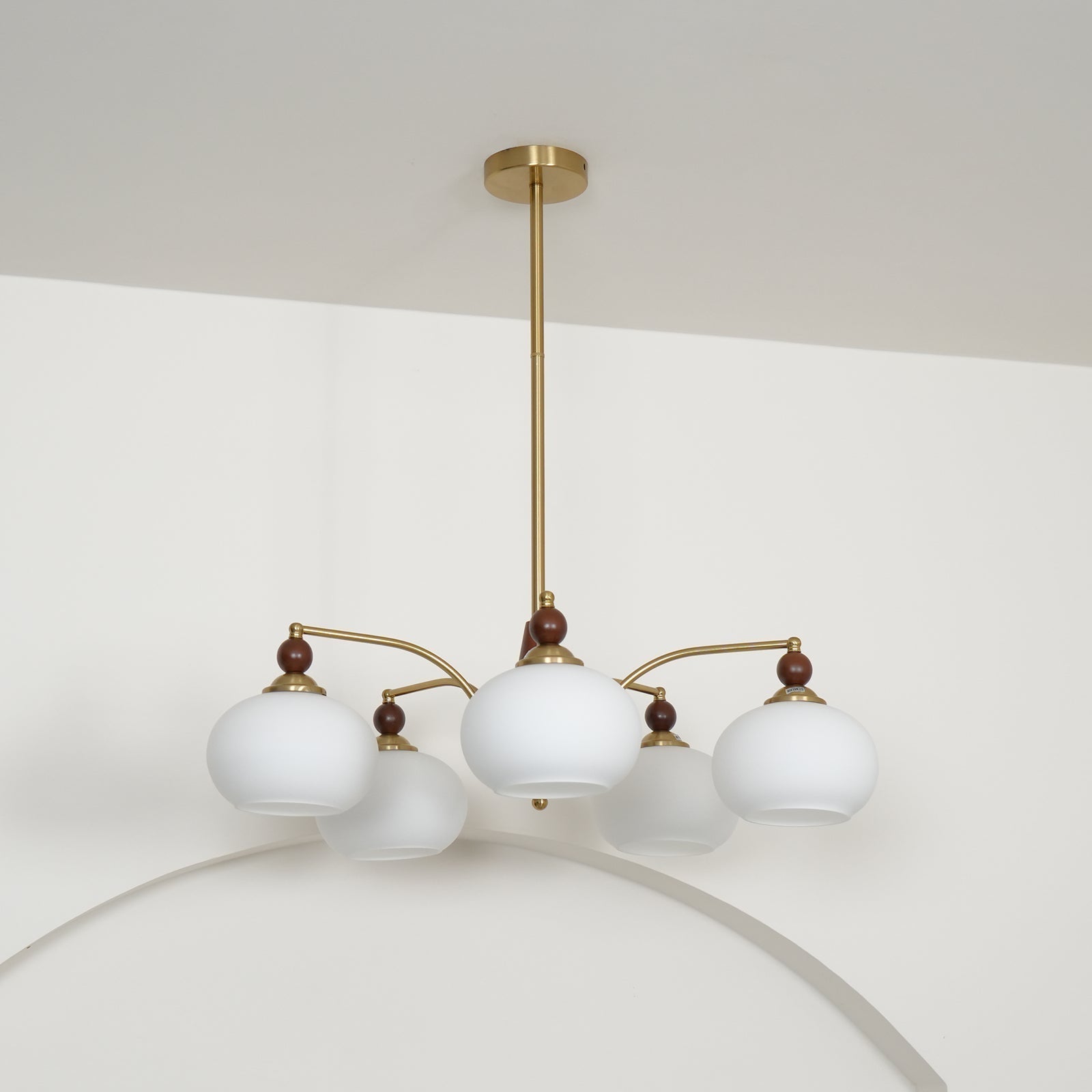 Lustra Suspension Rétro en Verre Jaune et Laiton