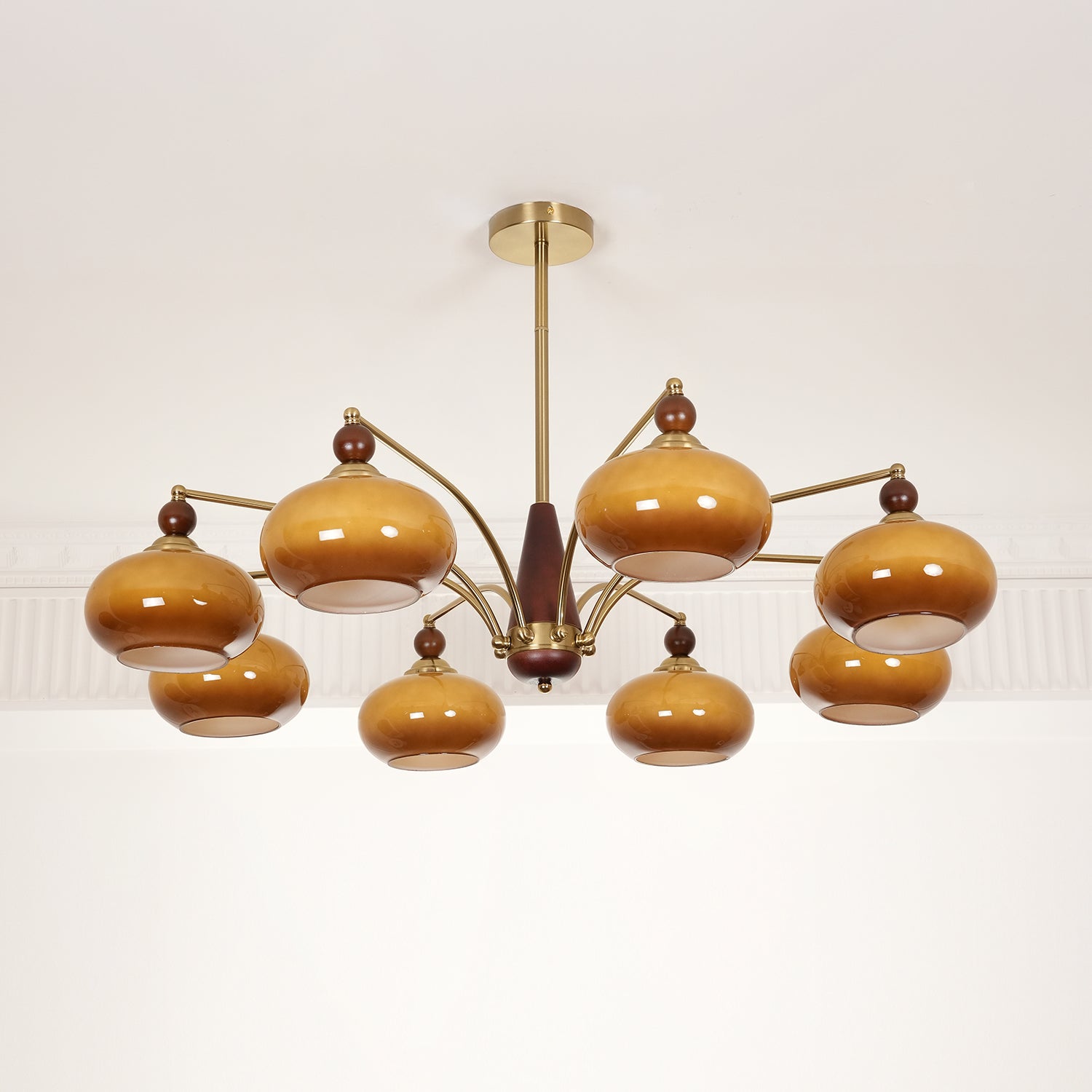 Lustra Suspension Rétro en Verre Jaune et Laiton