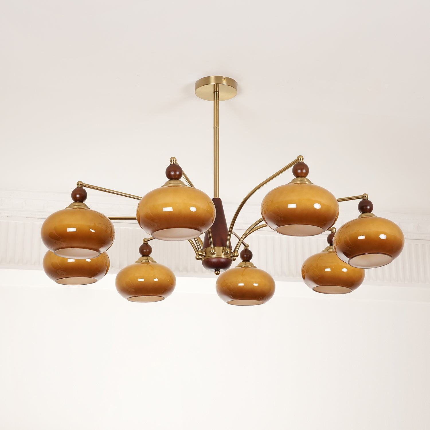 Lustra Suspension Rétro en Verre Jaune et Laiton