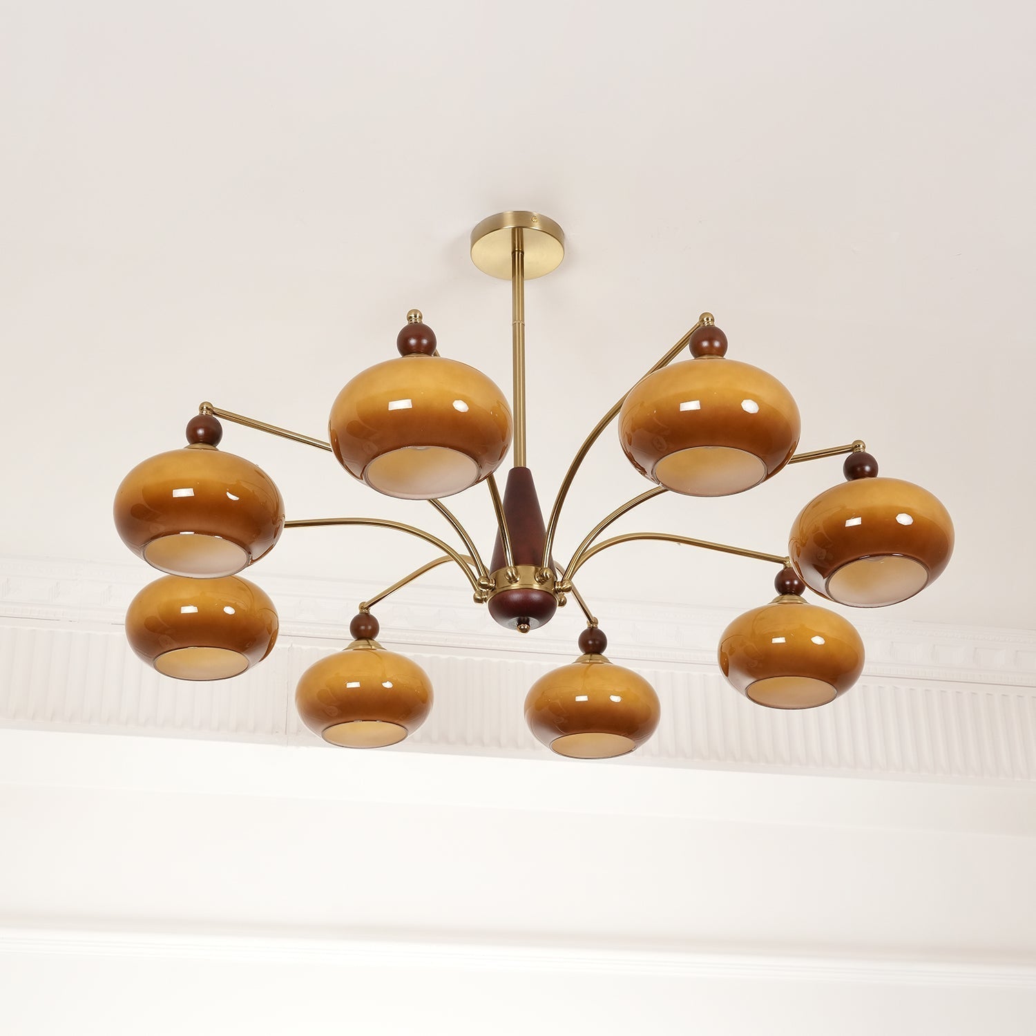Lustra Suspension Rétro en Verre Jaune et Laiton