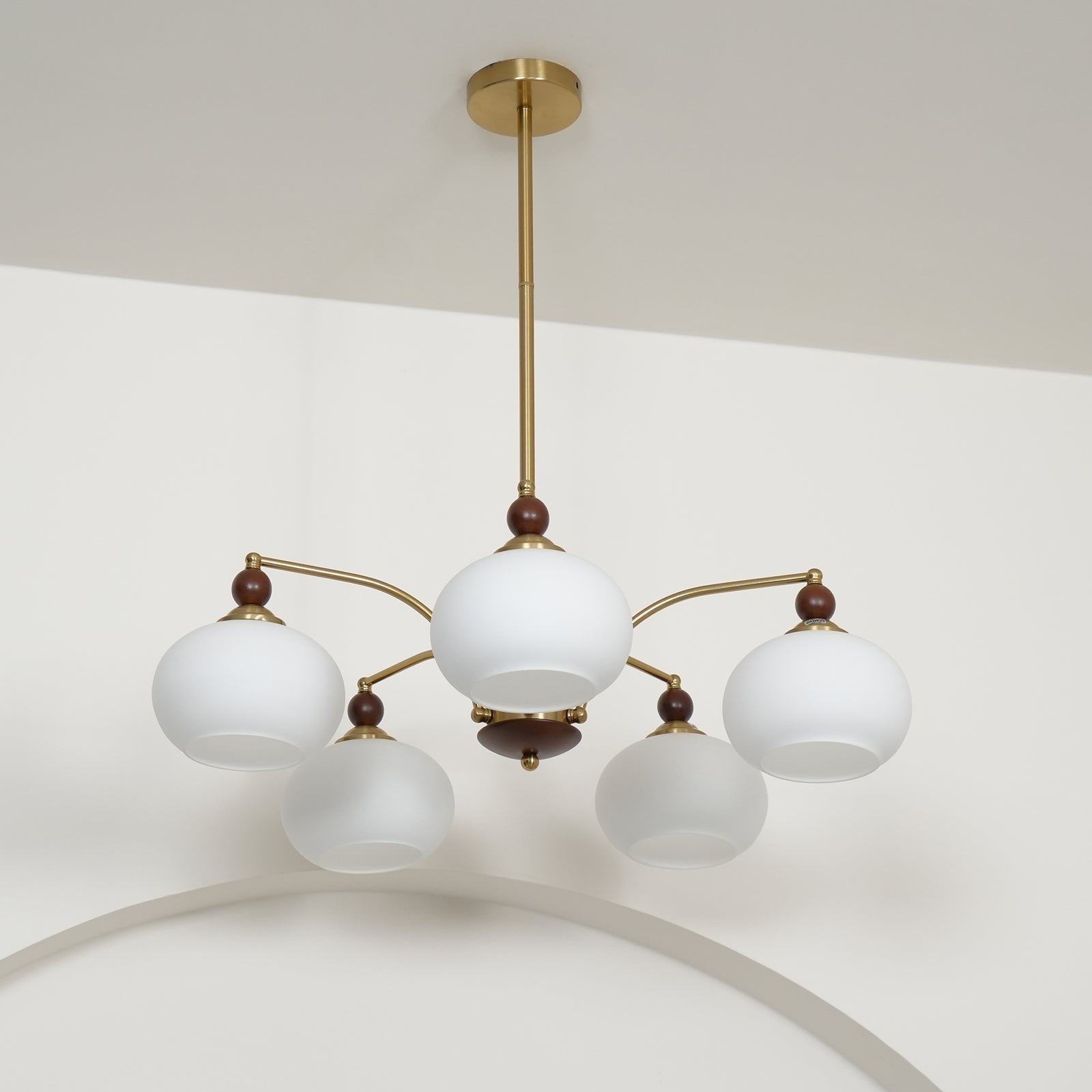 Lustra Suspension Rétro en Verre Jaune et Laiton