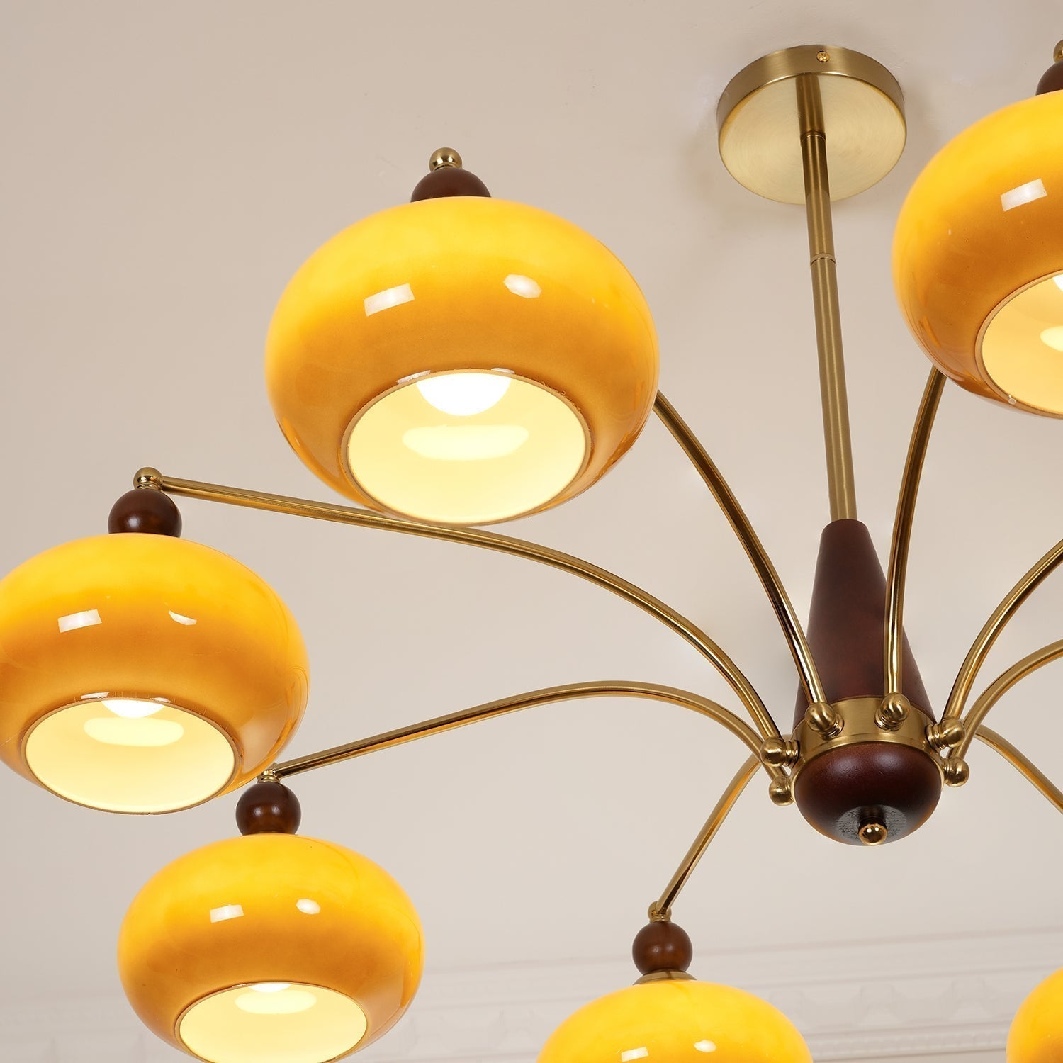Lustra Suspension Rétro en Verre Jaune et Laiton