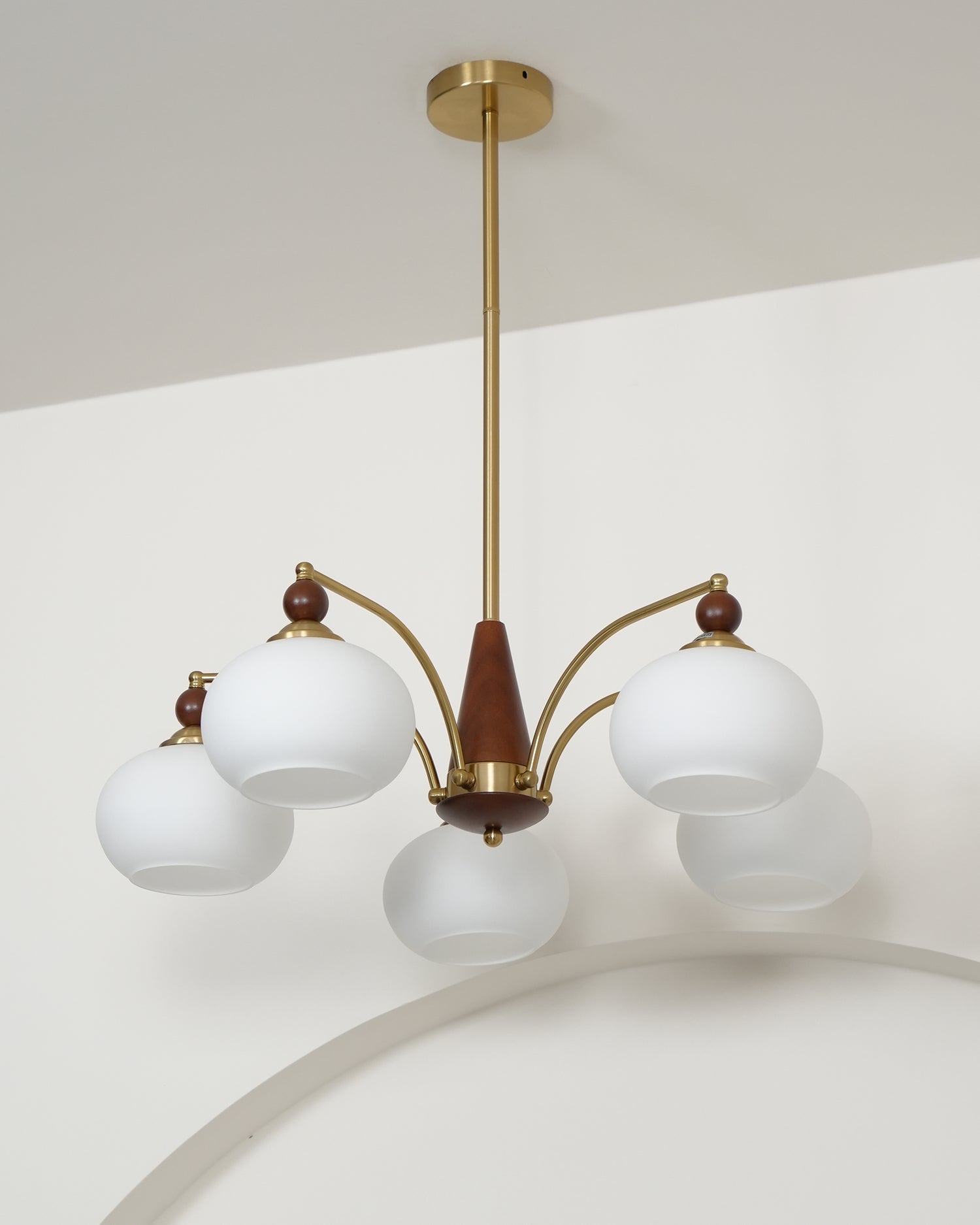 Lustra Suspension Rétro en Verre Jaune et Laiton