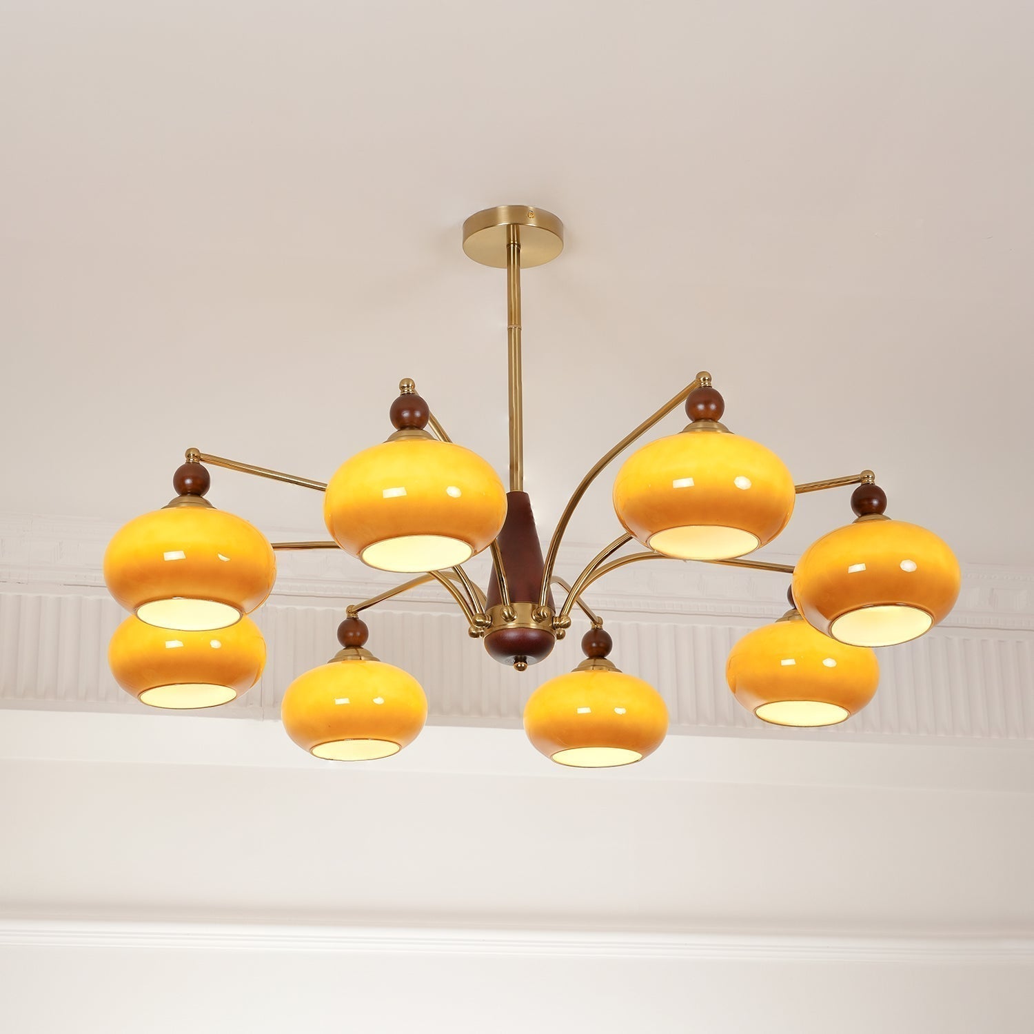 Lustra Suspension Rétro en Verre Jaune et Laiton