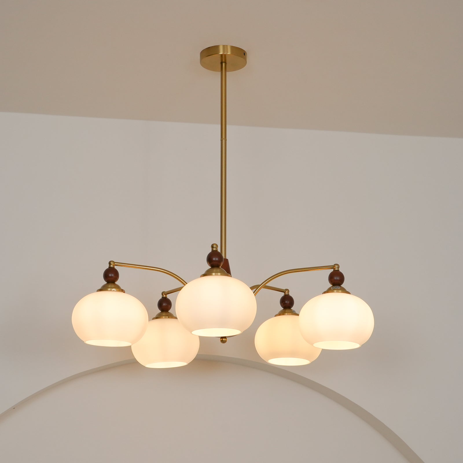Lustra Suspension Rétro en Verre Jaune et Laiton