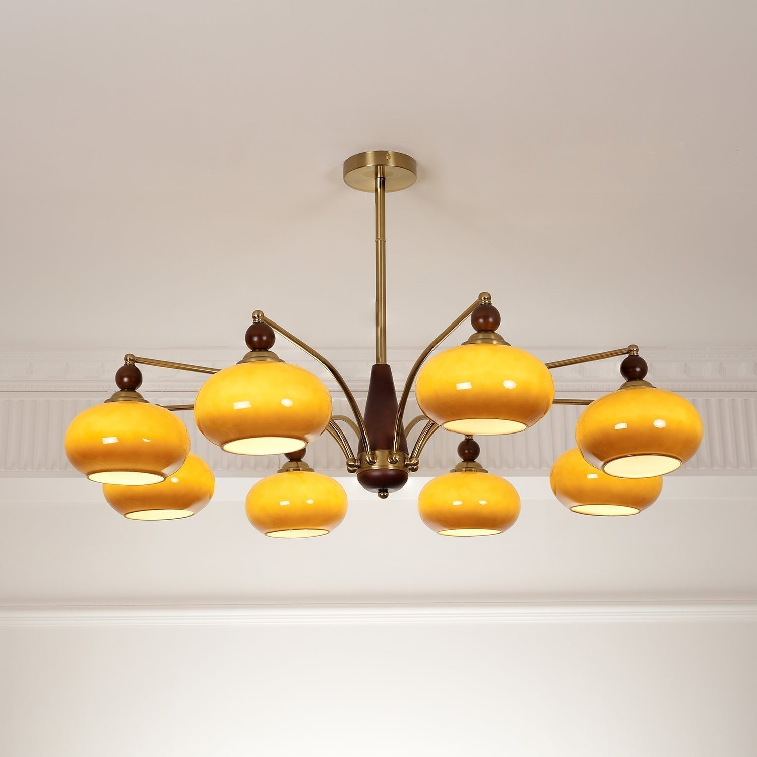 Lustra Suspension Rétro en Verre Jaune et Laiton