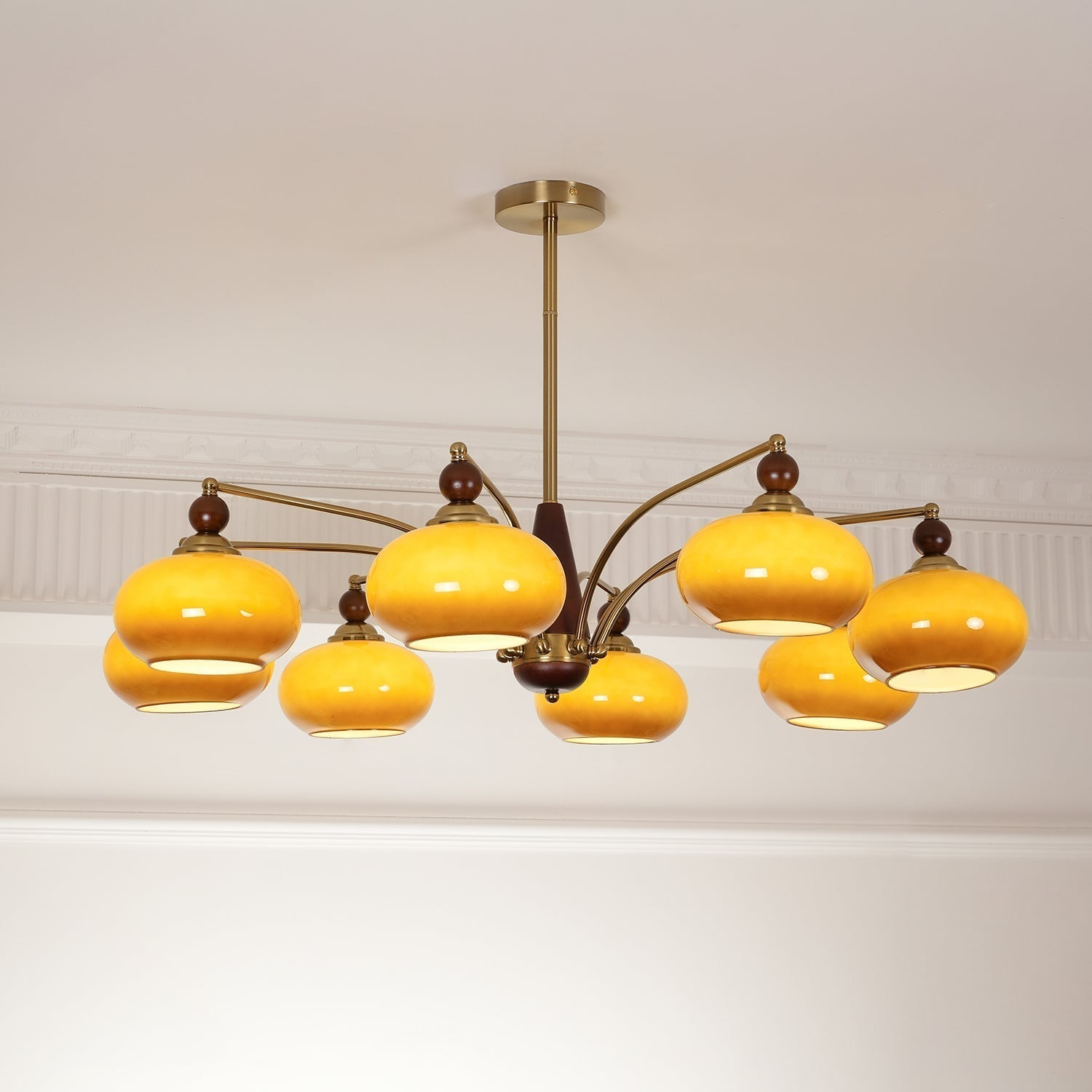 Lustra Suspension Rétro en Verre Jaune et Laiton