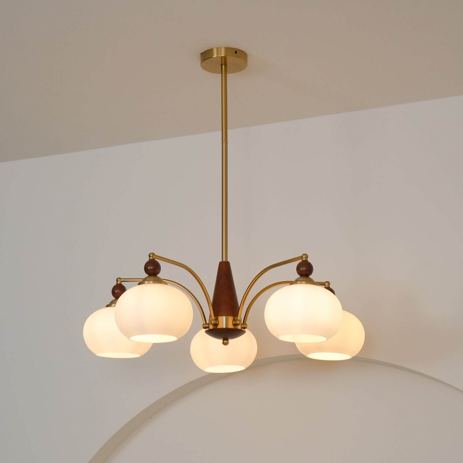 Lustra Suspension Rétro en Verre Jaune et Laiton