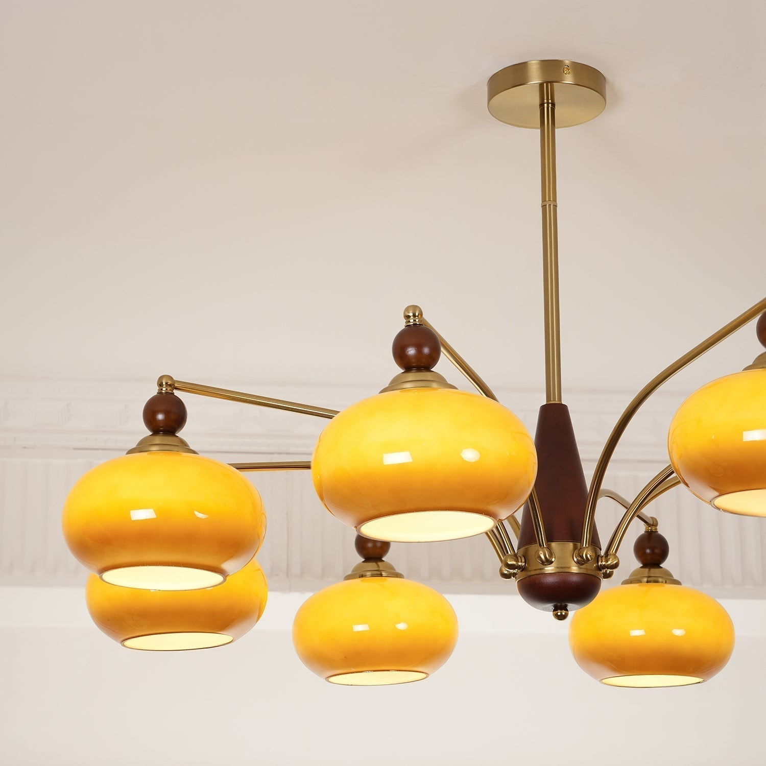 Lustra Suspension Rétro en Verre Jaune et Laiton
