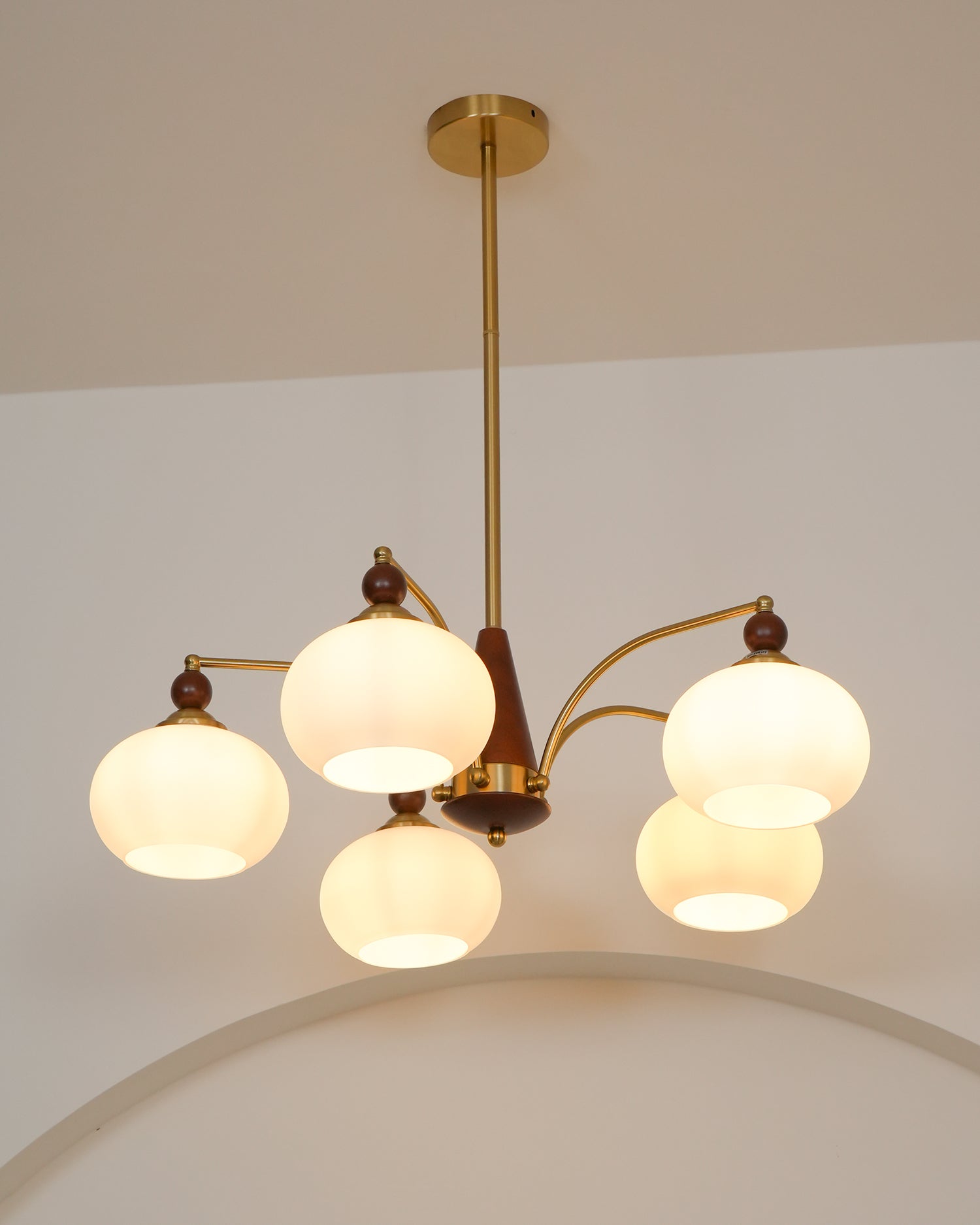 Lustra Suspension Rétro en Verre Jaune et Laiton