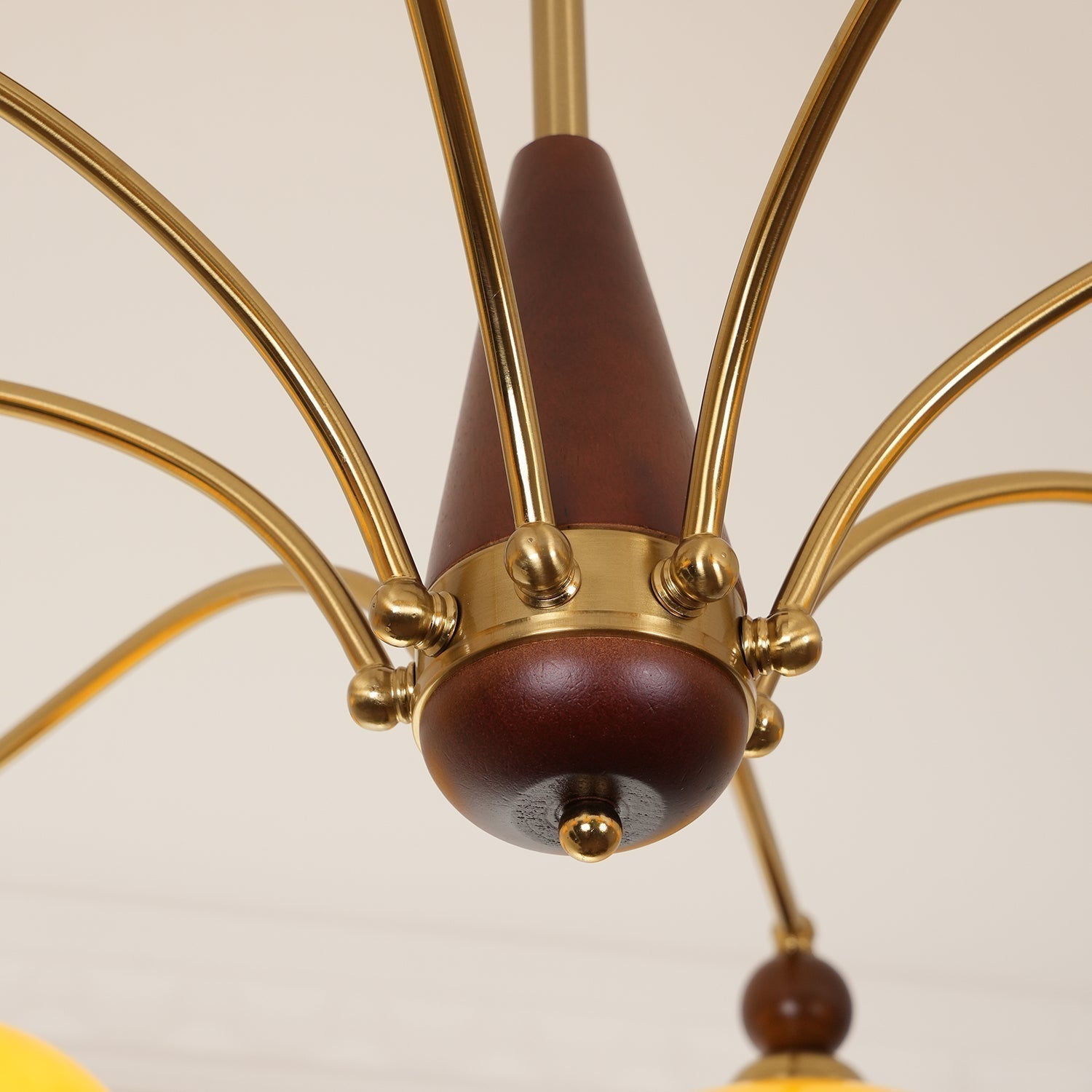 Lustra Suspension Rétro en Verre Jaune et Laiton