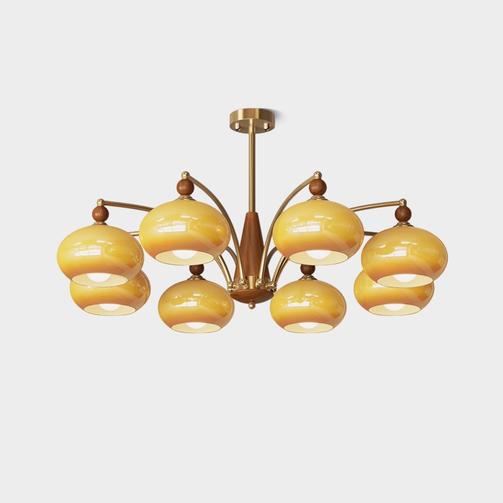 Lustra Suspension Rétro en Verre Jaune et Laiton