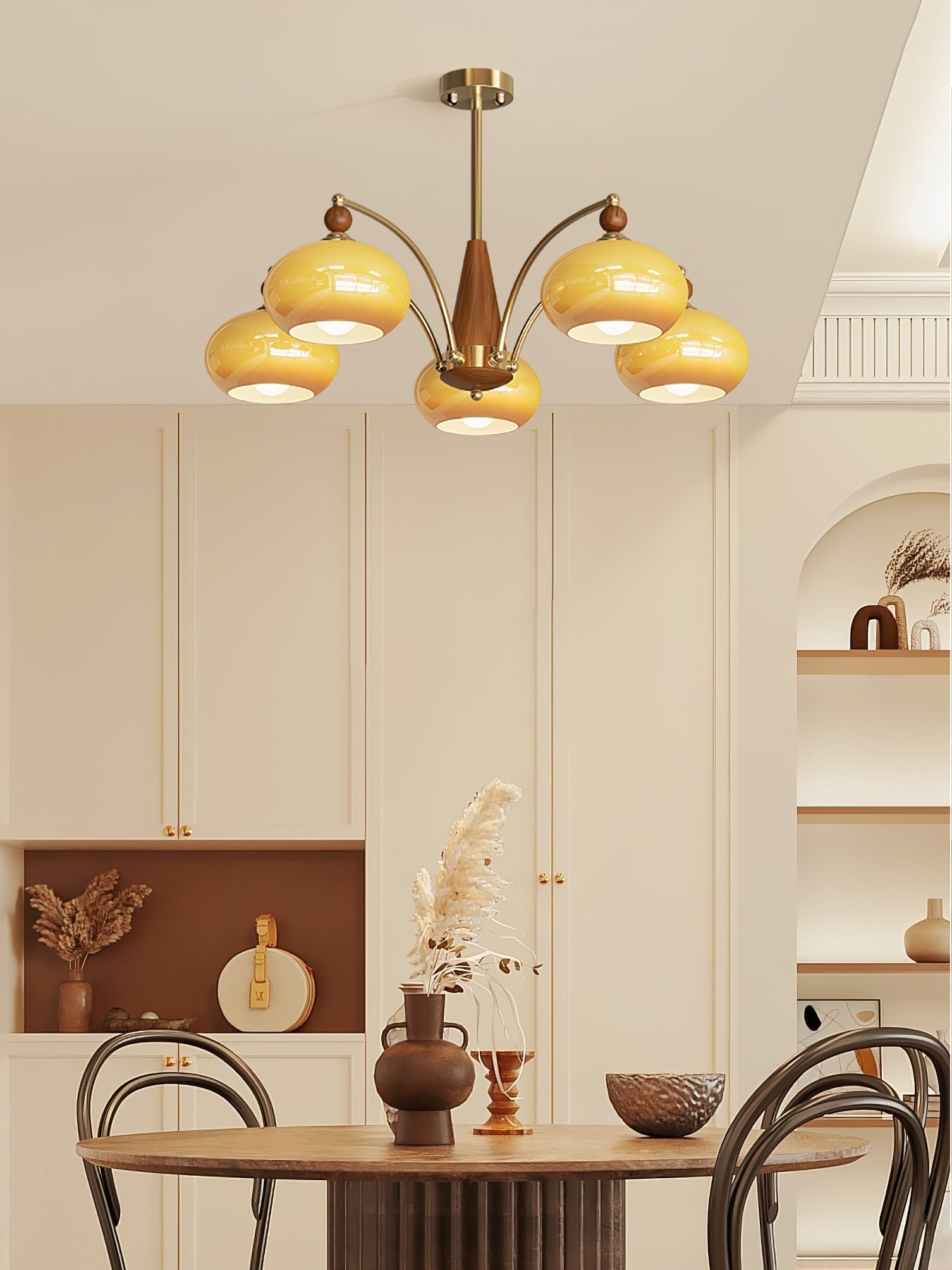 Lustra Suspension Rétro en Verre Jaune et Laiton