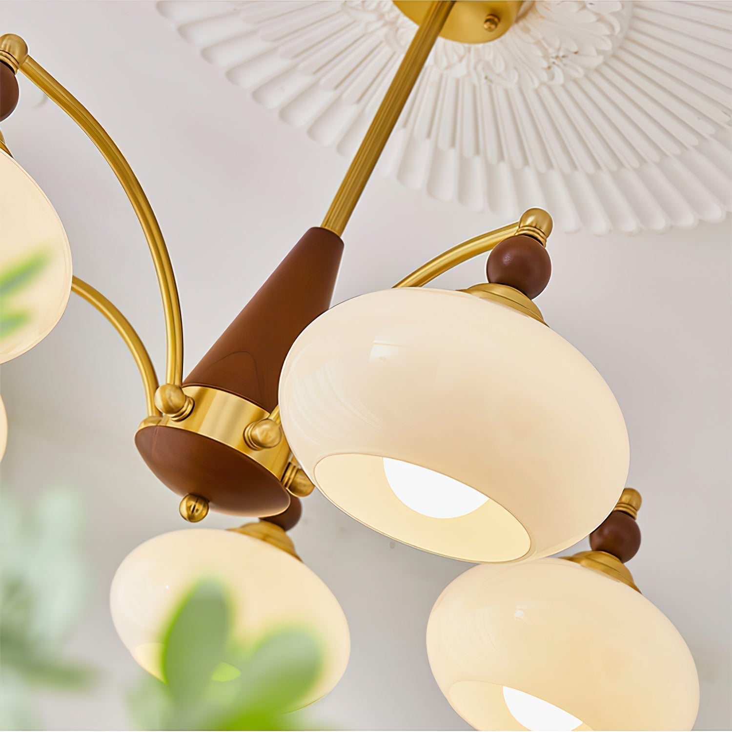 Lustra Suspension Rétro en Verre Jaune et Laiton