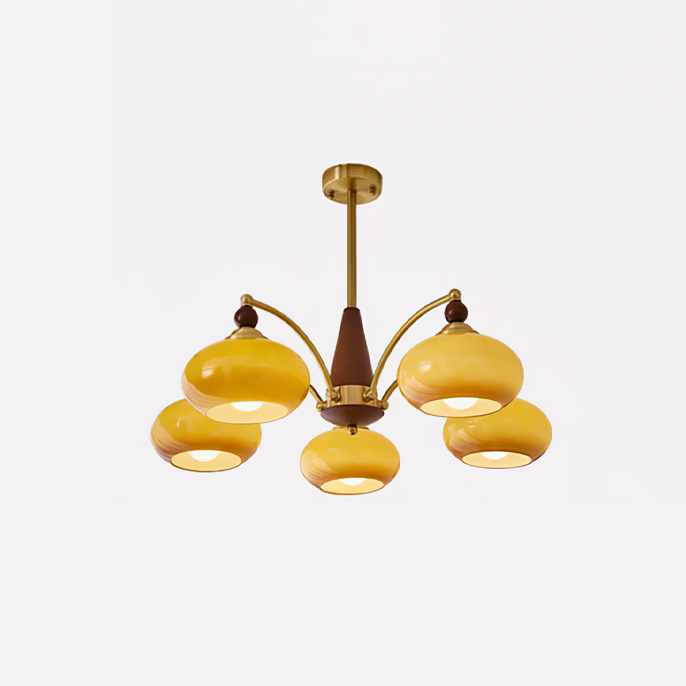 Lustra Suspension Rétro en Verre Jaune et Laiton