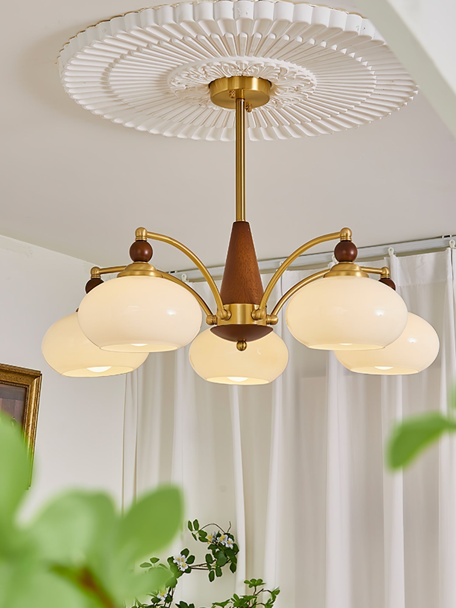 Lustra Suspension Rétro en Verre Jaune et Laiton