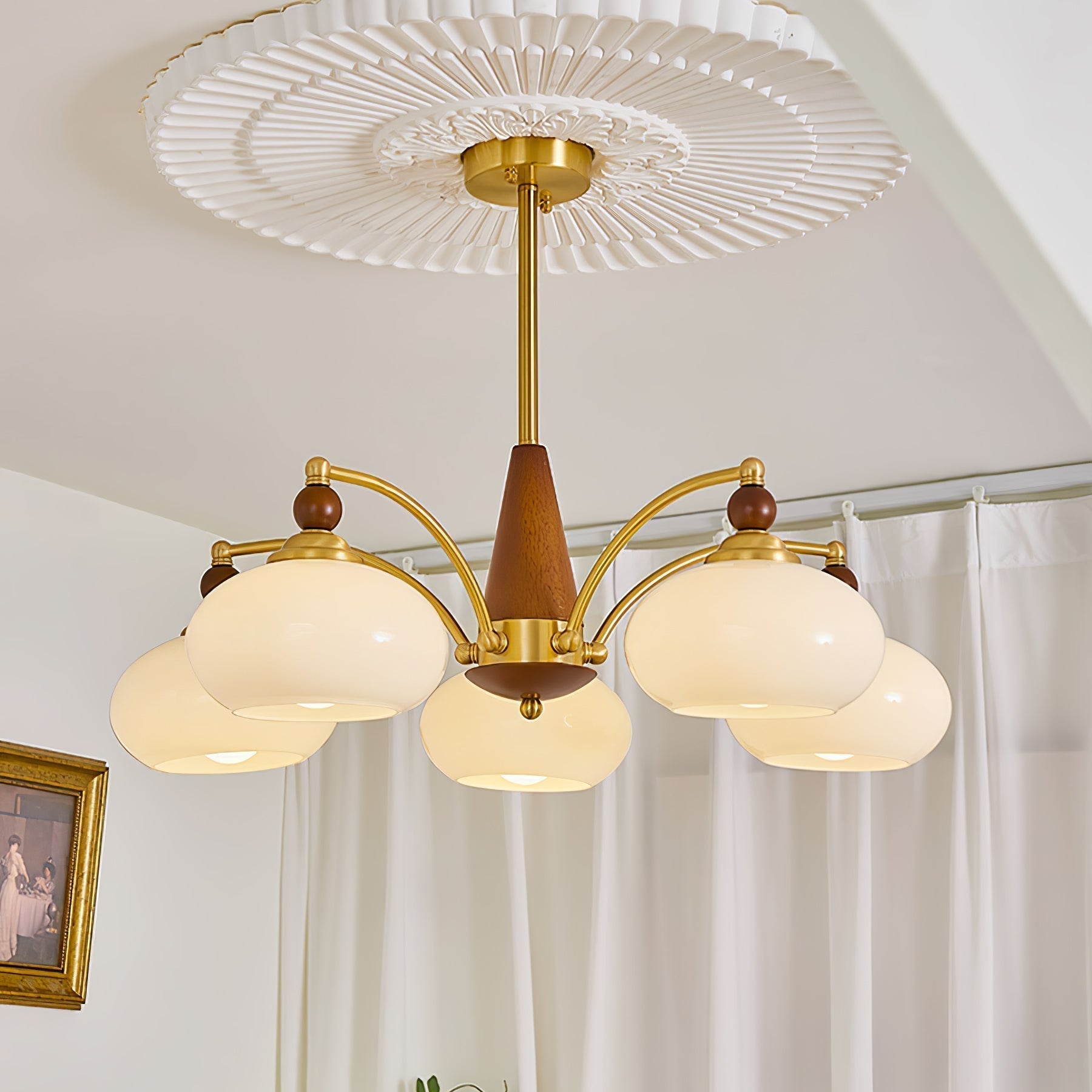 Lustra Suspension Rétro en Verre Jaune et Laiton