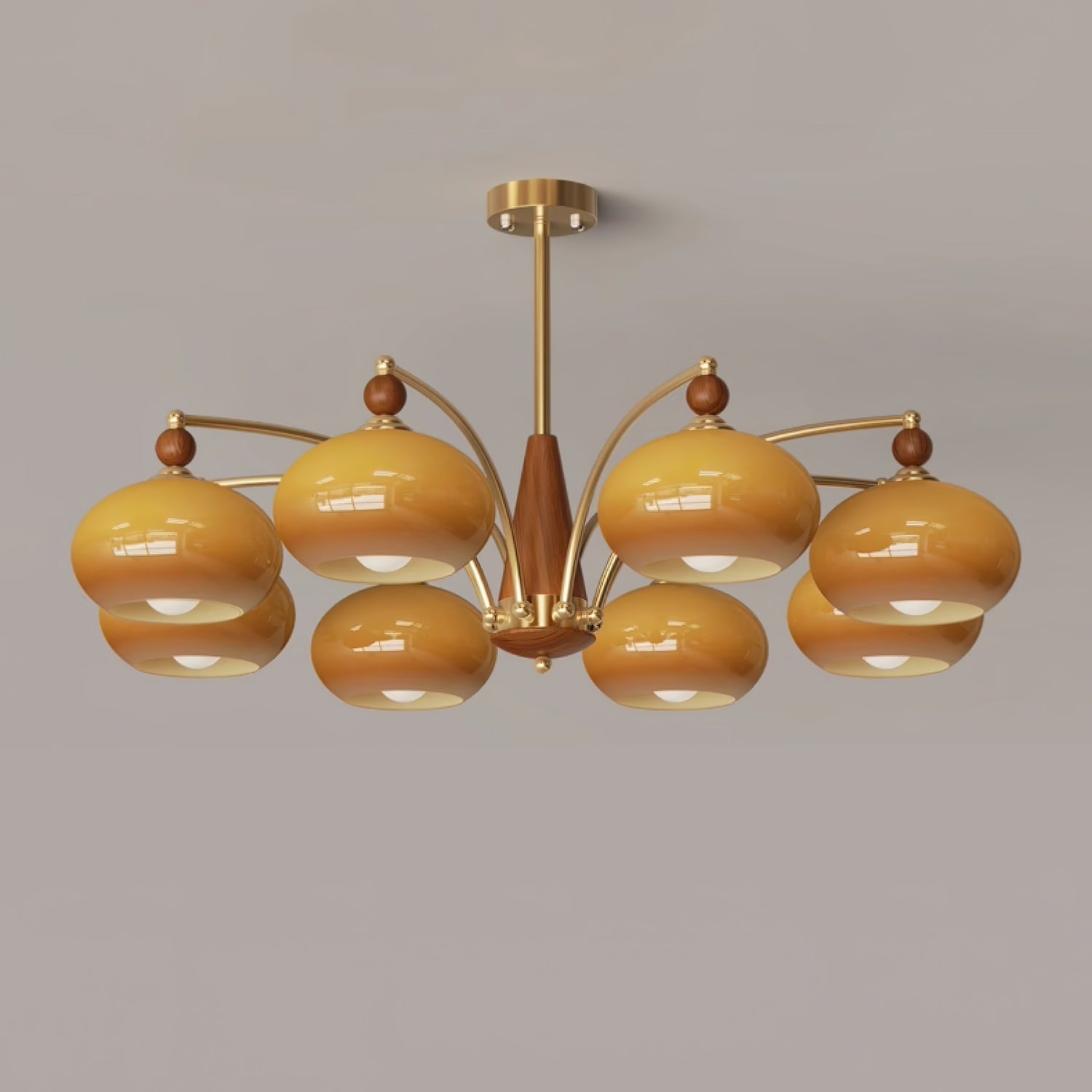 Lustra Suspension Rétro en Verre Jaune et Laiton