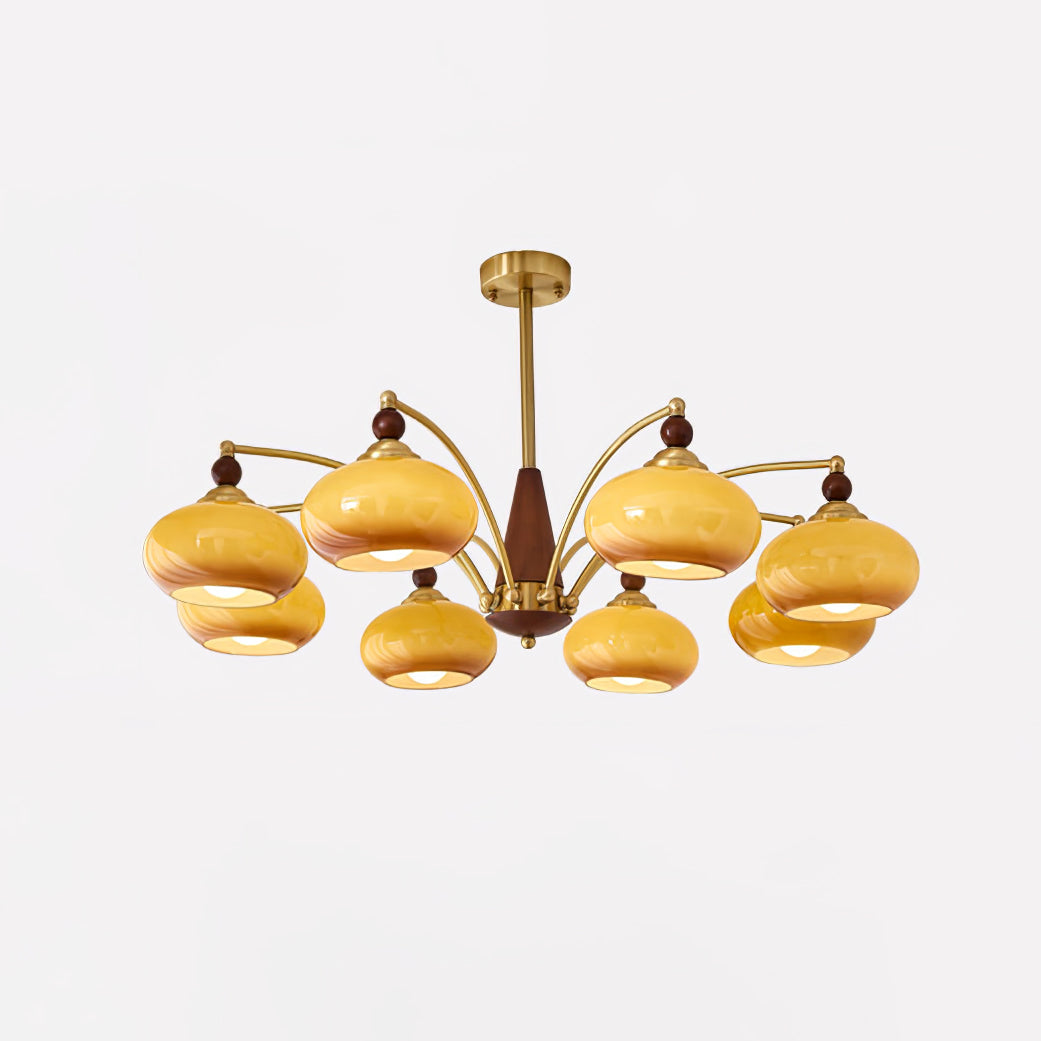 Lustra Suspension Rétro en Verre Jaune et Laiton