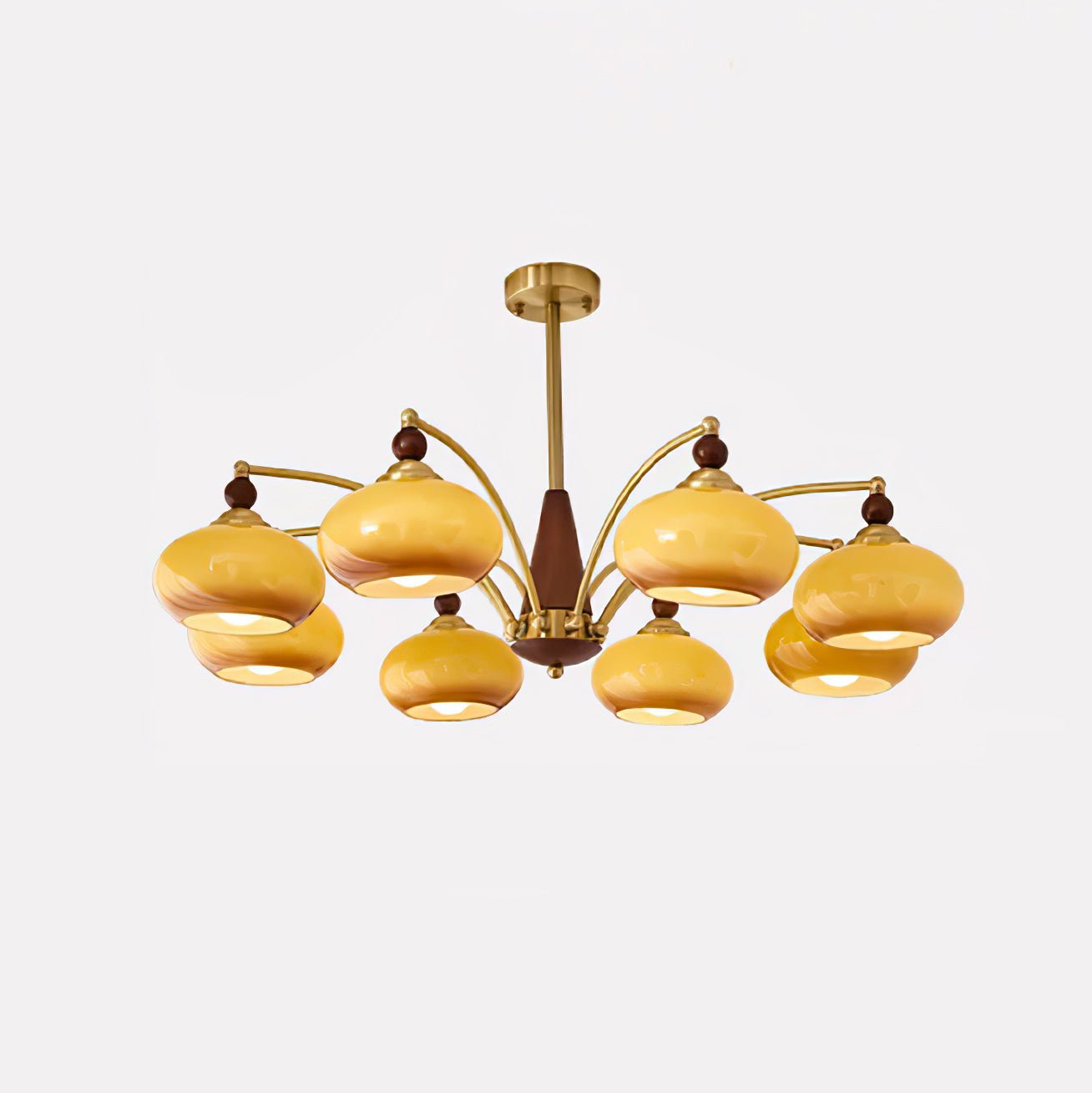 Lustra Suspension Rétro en Verre Jaune et Laiton