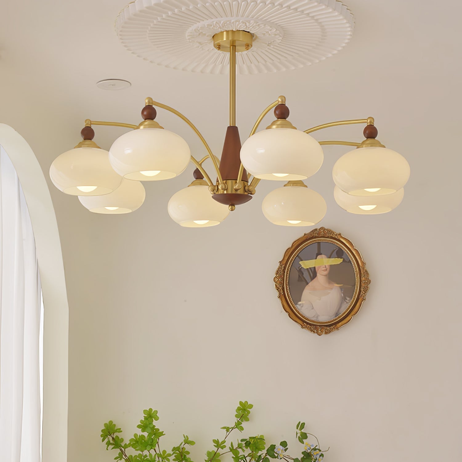 Lustra Suspension Rétro en Verre Jaune et Laiton