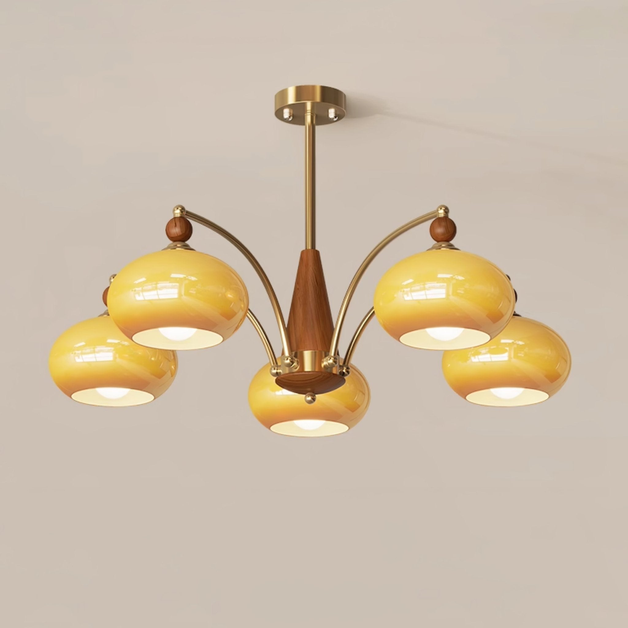Lustra Suspension Rétro en Verre Jaune et Laiton