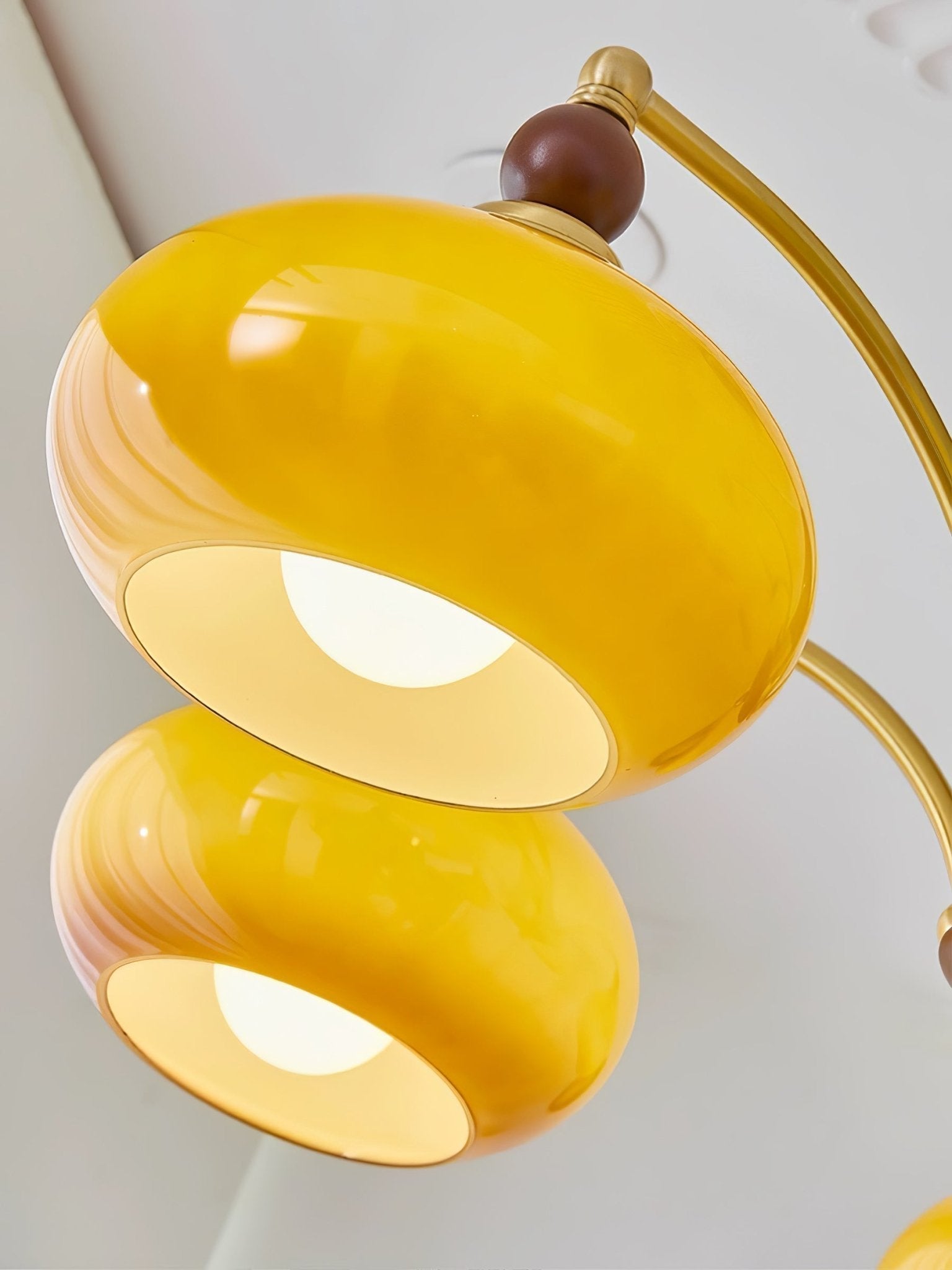Lustra Suspension Rétro en Verre Jaune et Laiton