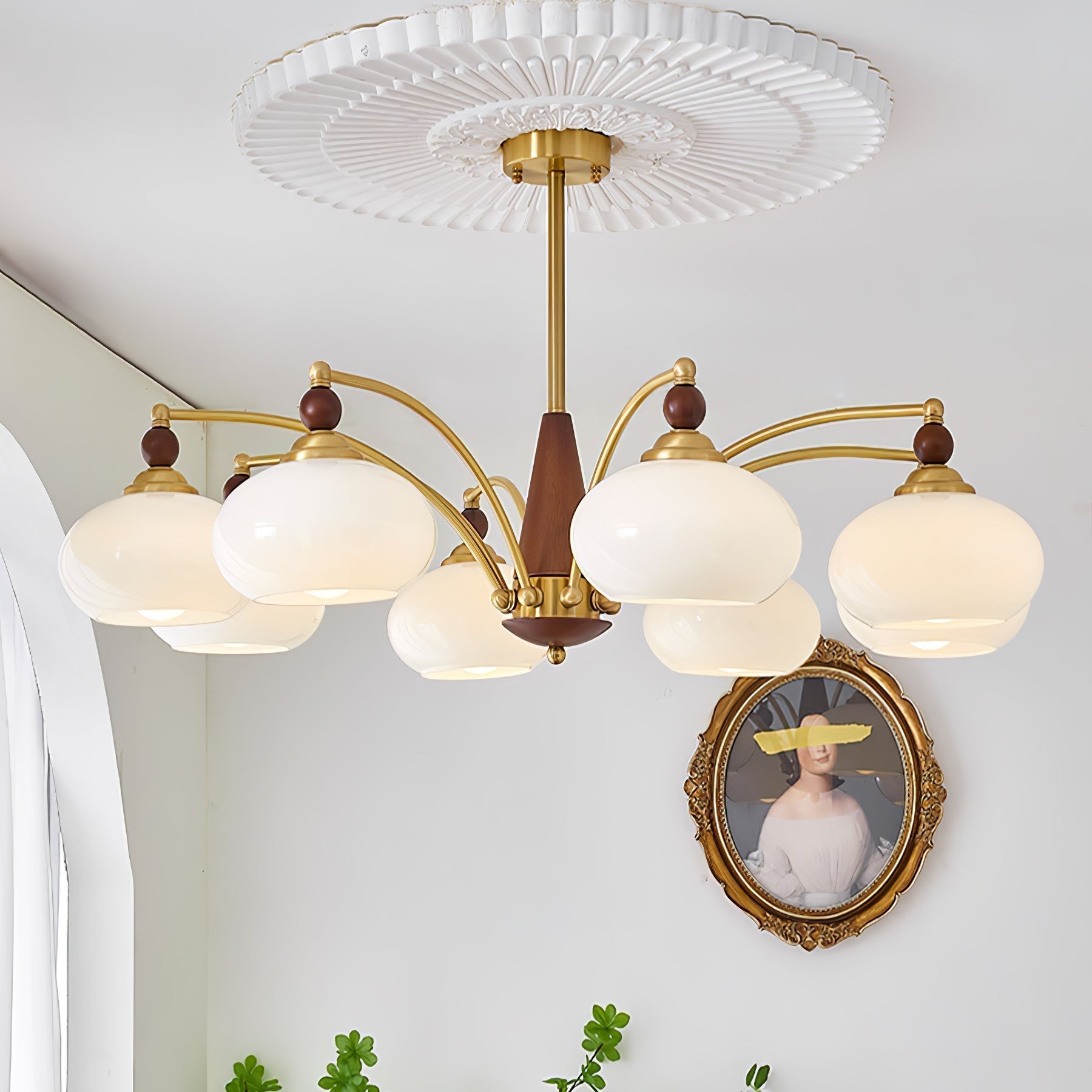 Lustra Suspension Rétro en Verre Jaune et Laiton