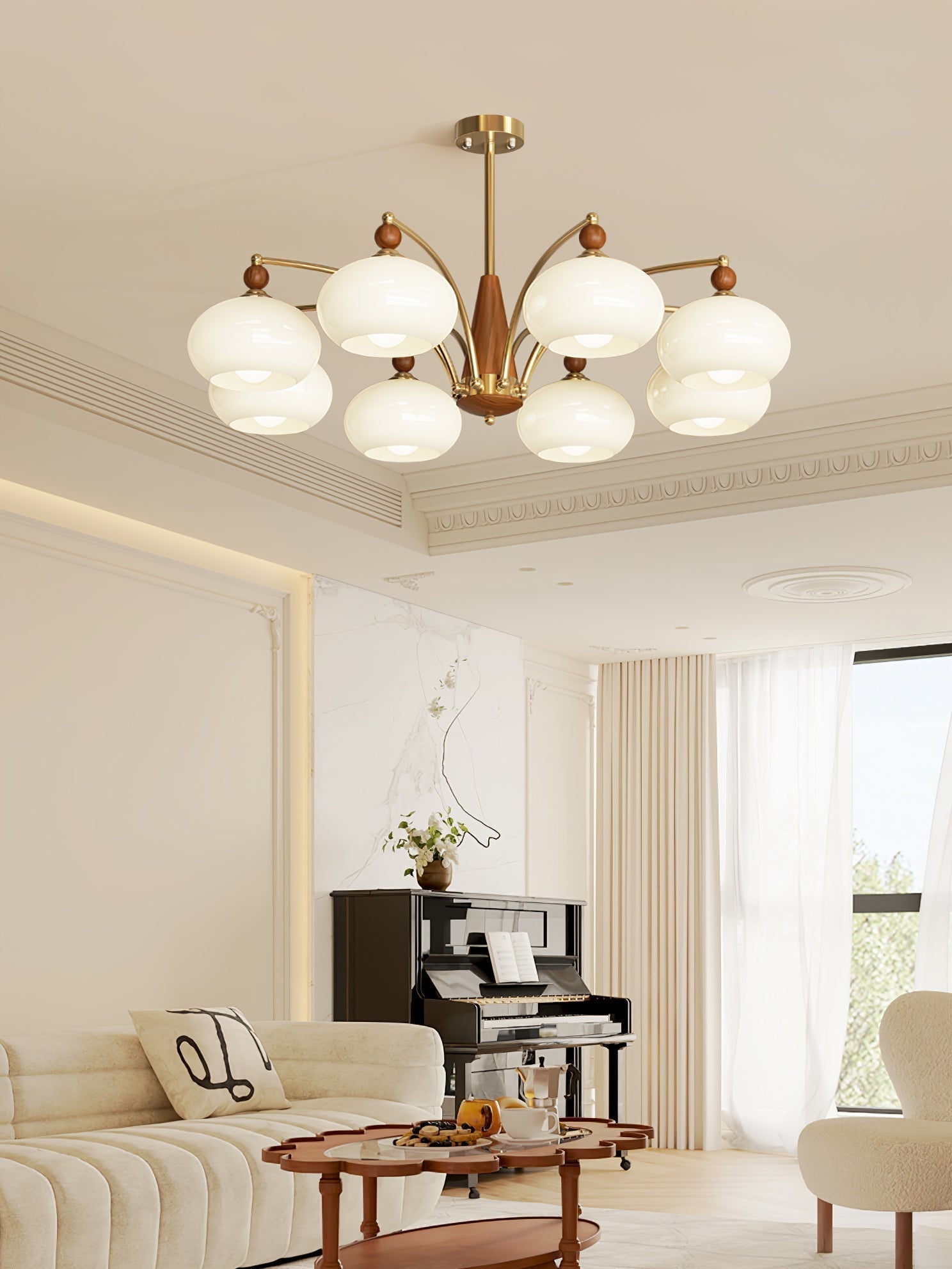 Lustra Suspension Rétro en Verre Jaune et Laiton