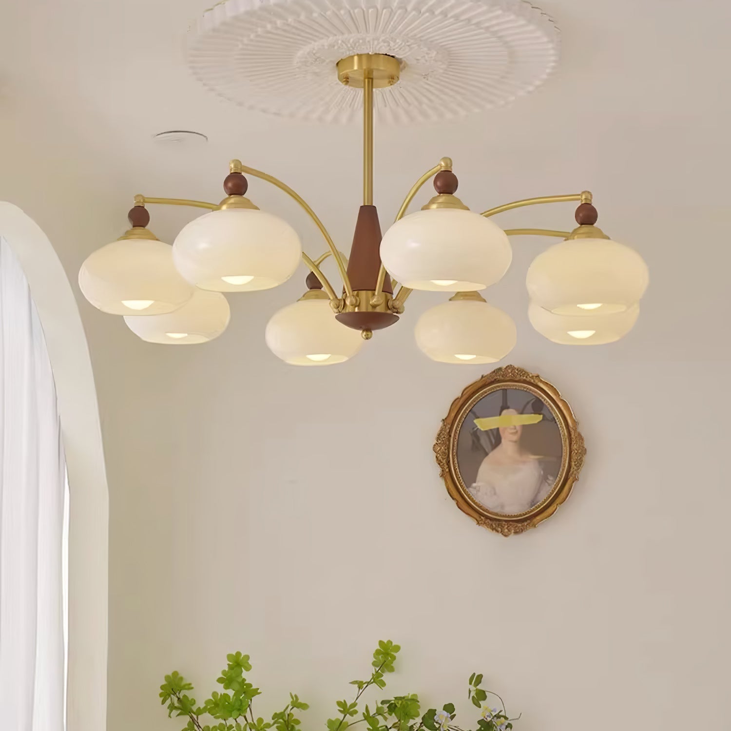 Lustra Suspension Rétro en Verre Jaune et Laiton