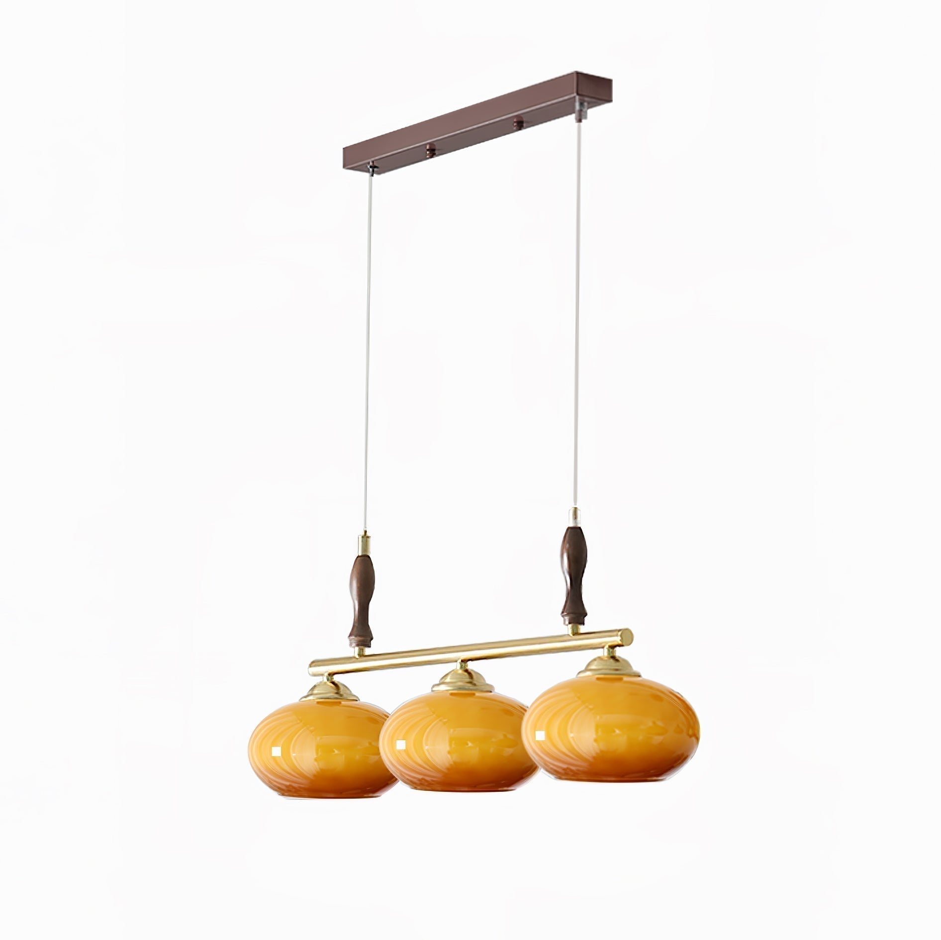 Lustra Suspension Rétro en Verre Jaune et Laiton