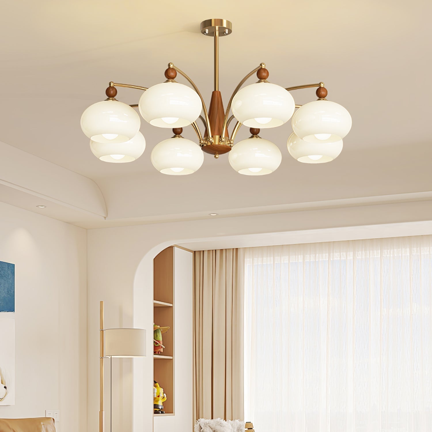 Lustra Suspension Rétro en Verre Jaune et Laiton