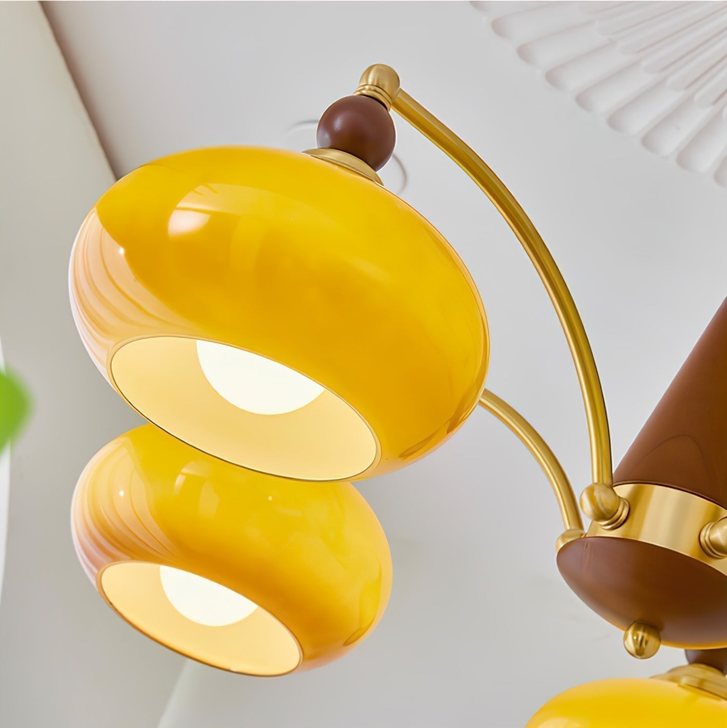 Lustra Suspension Rétro en Verre Jaune et Laiton