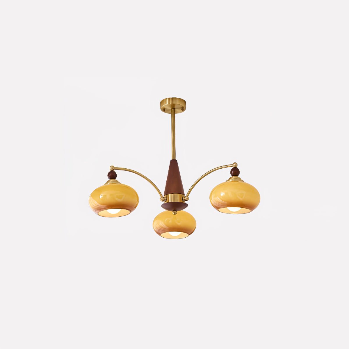 Lustra Suspension Rétro en Verre Jaune et Laiton