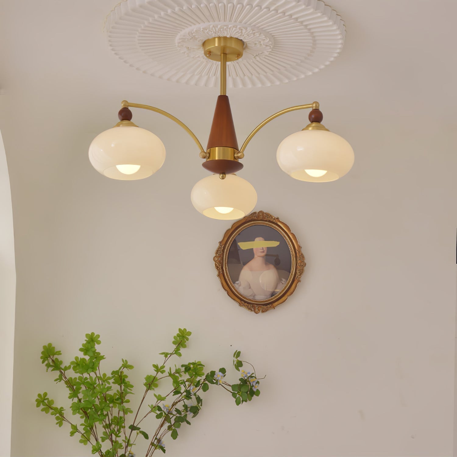Lustra Suspension Rétro en Verre Jaune et Laiton