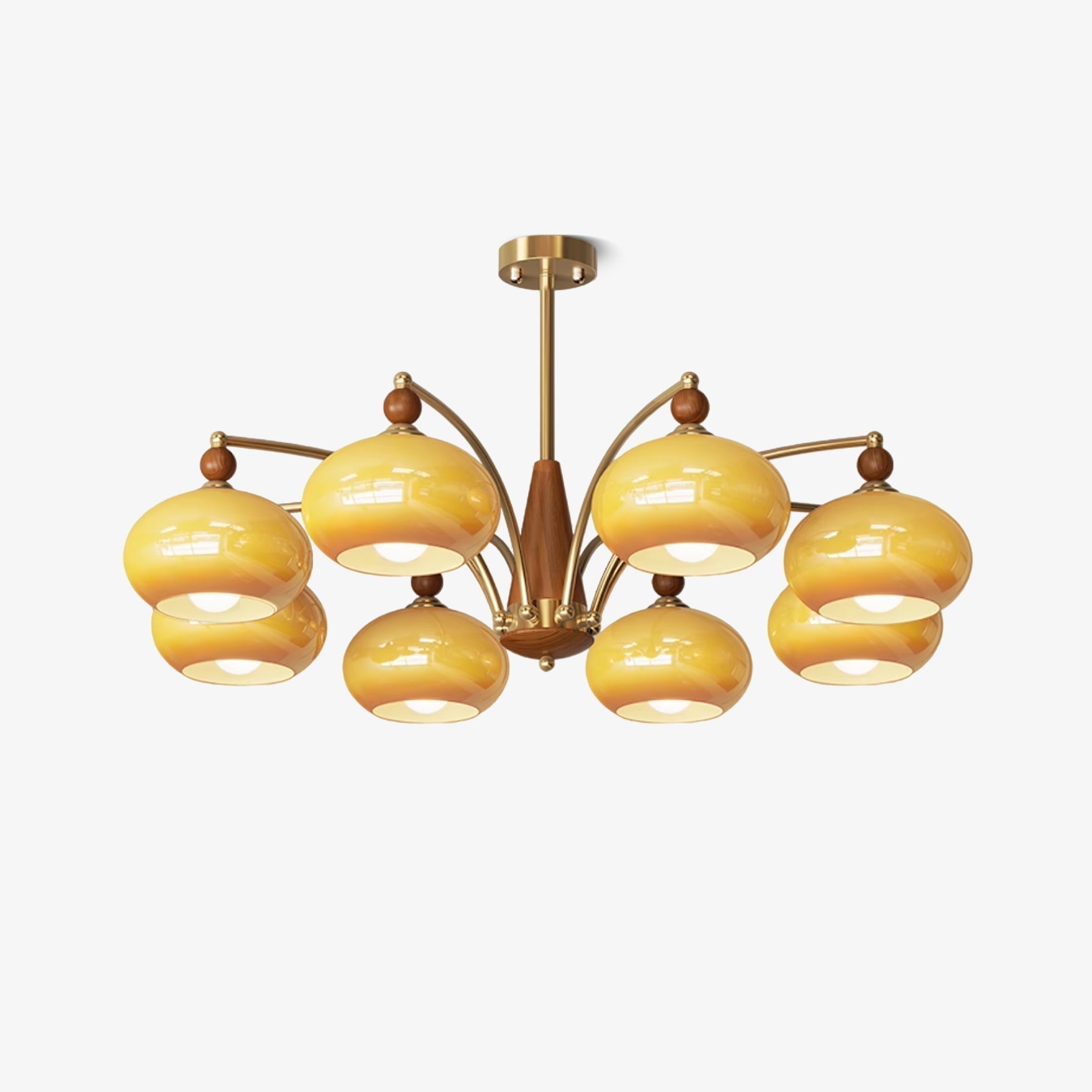 Lustra Suspension Rétro en Verre Jaune et Laiton