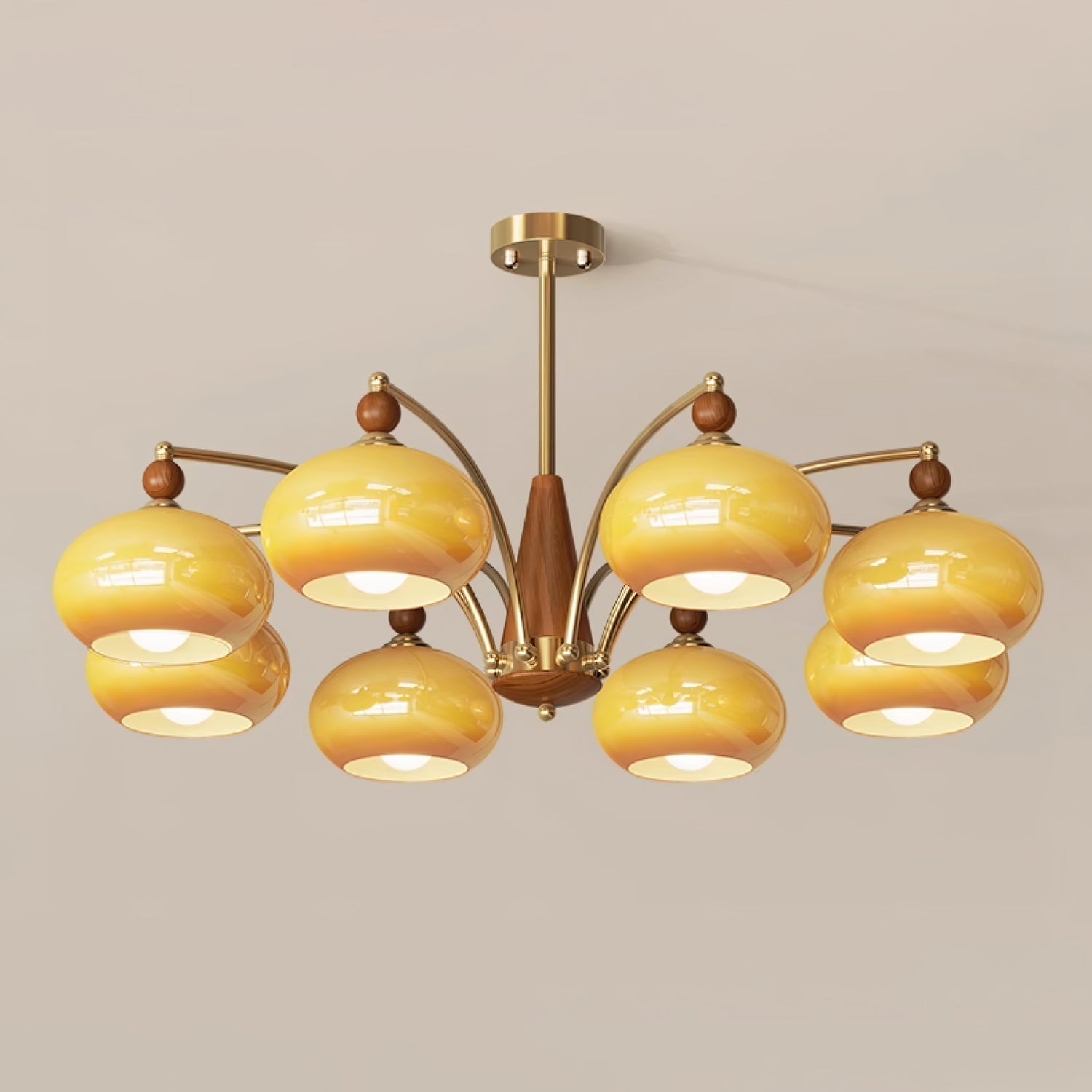 Lustra Suspension Rétro en Verre Jaune et Laiton