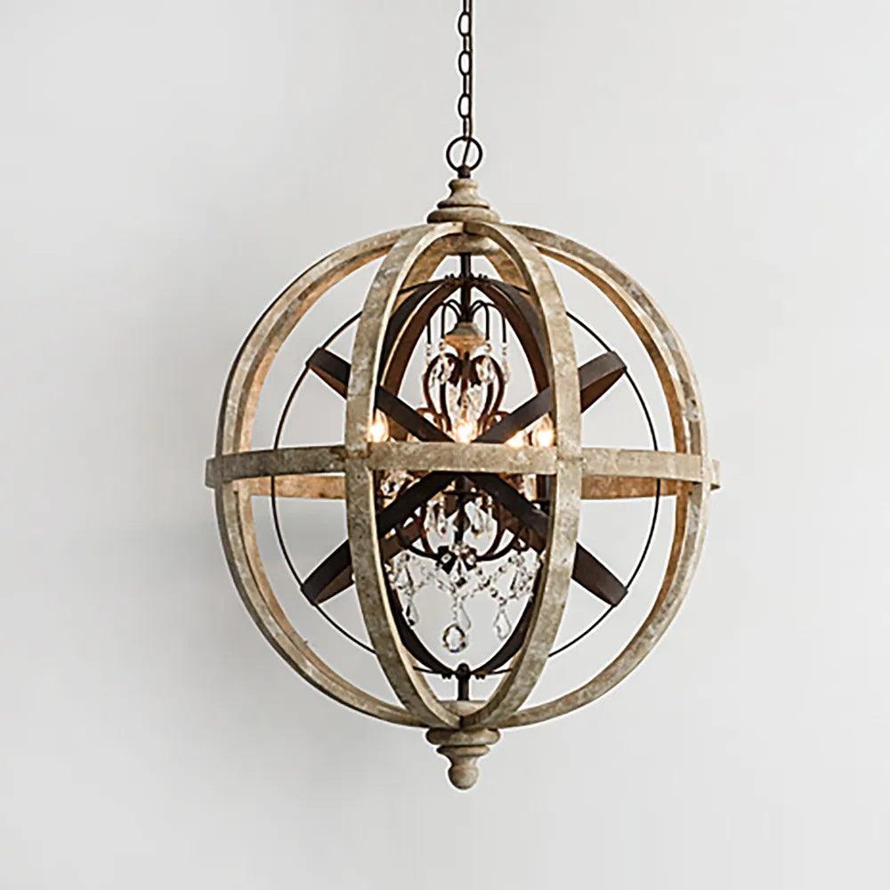 Lustra Lustre Globe Rétro avec Bois Vieilli