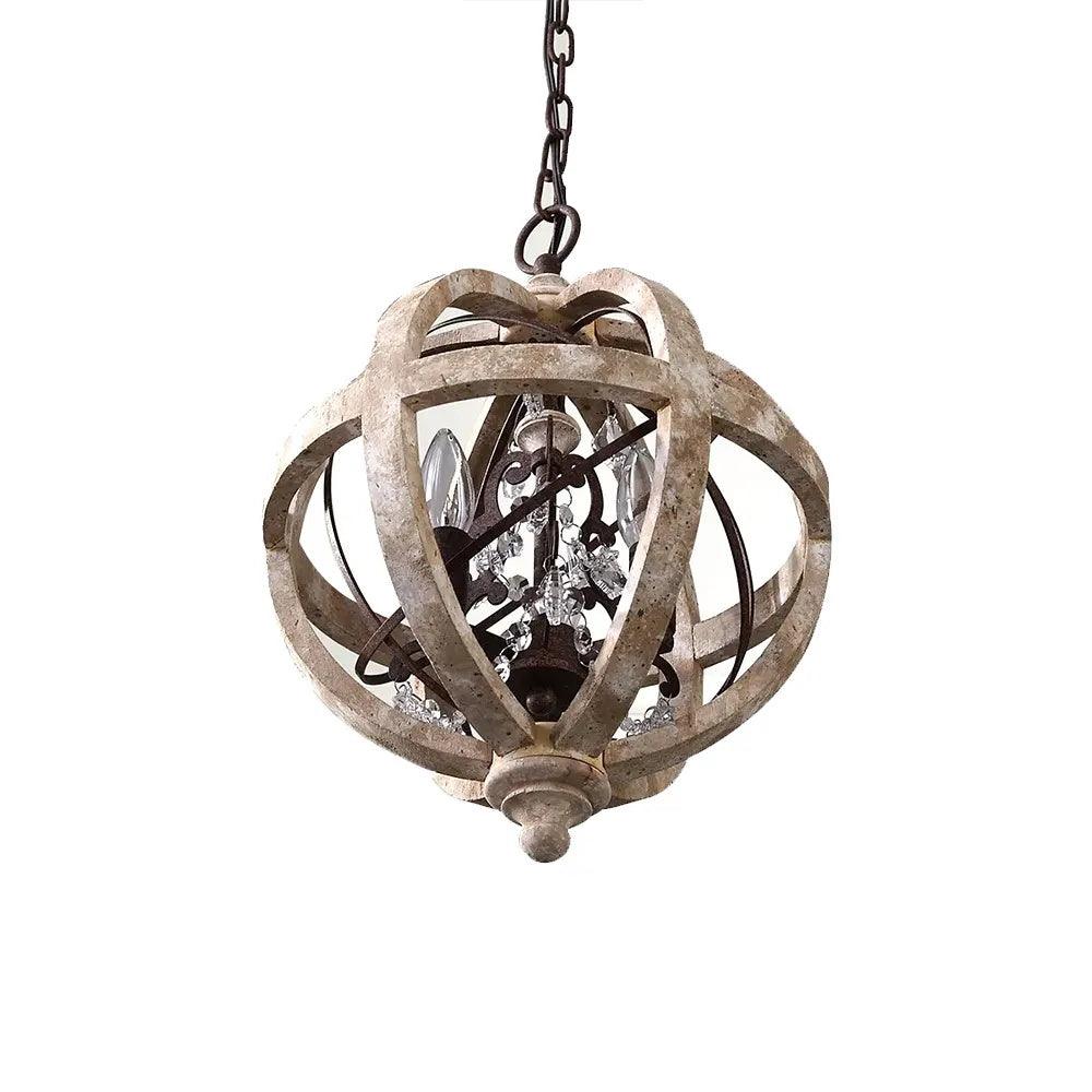 Lustra Lustre Globe Rétro avec Bois Vieilli